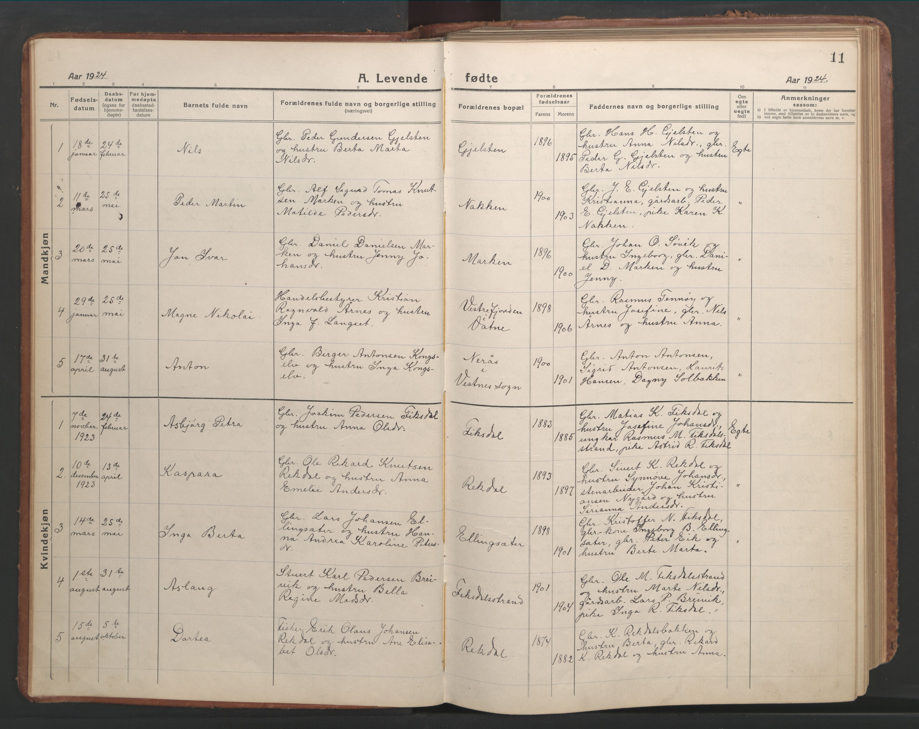 Ministerialprotokoller, klokkerbøker og fødselsregistre - Møre og Romsdal, AV/SAT-A-1454/540/L0542: Klokkerbok nr. 540C02, 1921-1967, s. 11