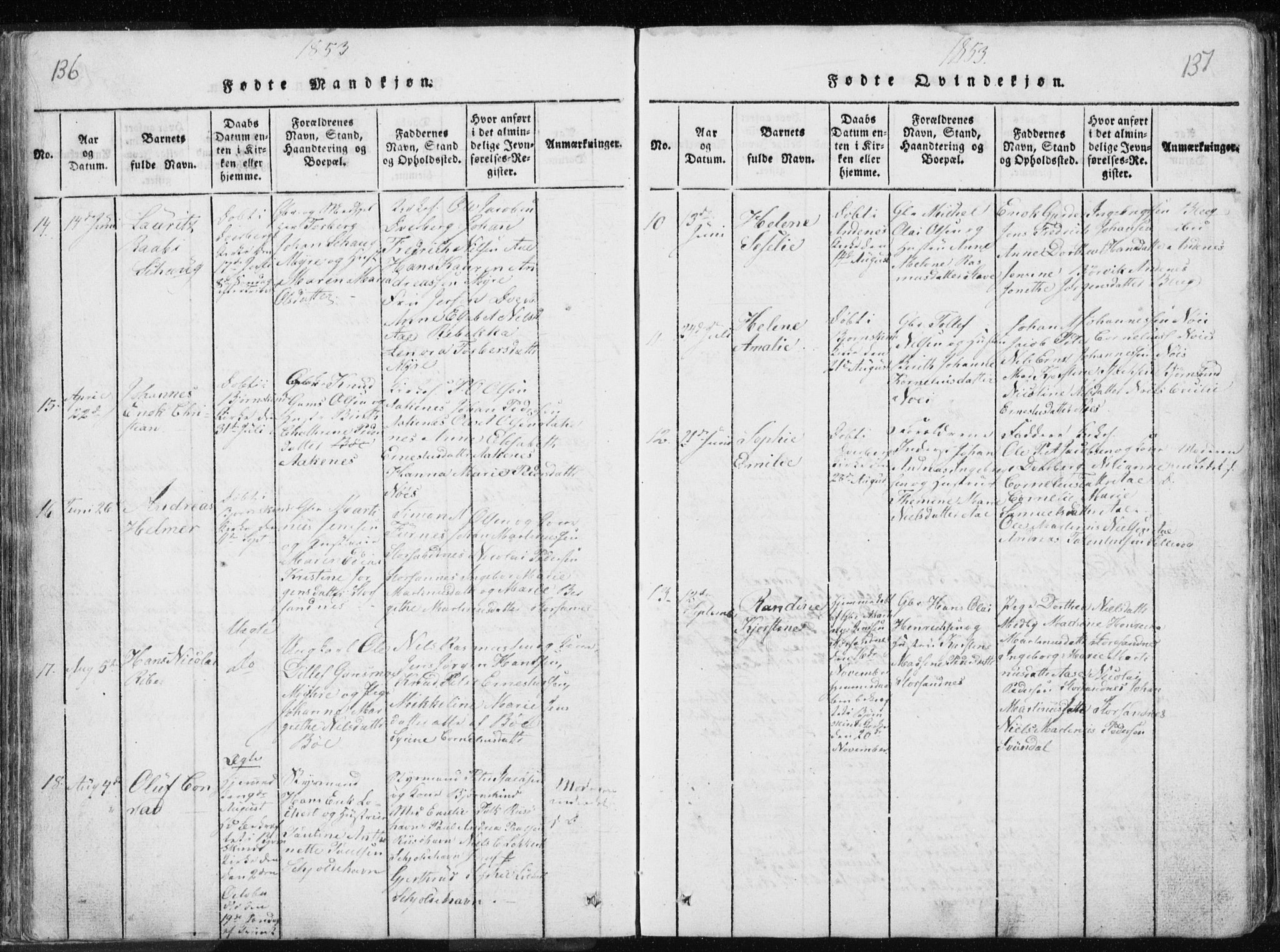 Ministerialprotokoller, klokkerbøker og fødselsregistre - Nordland, AV/SAT-A-1459/897/L1411: Klokkerbok nr. 897C01, 1820-1866, s. 136-137