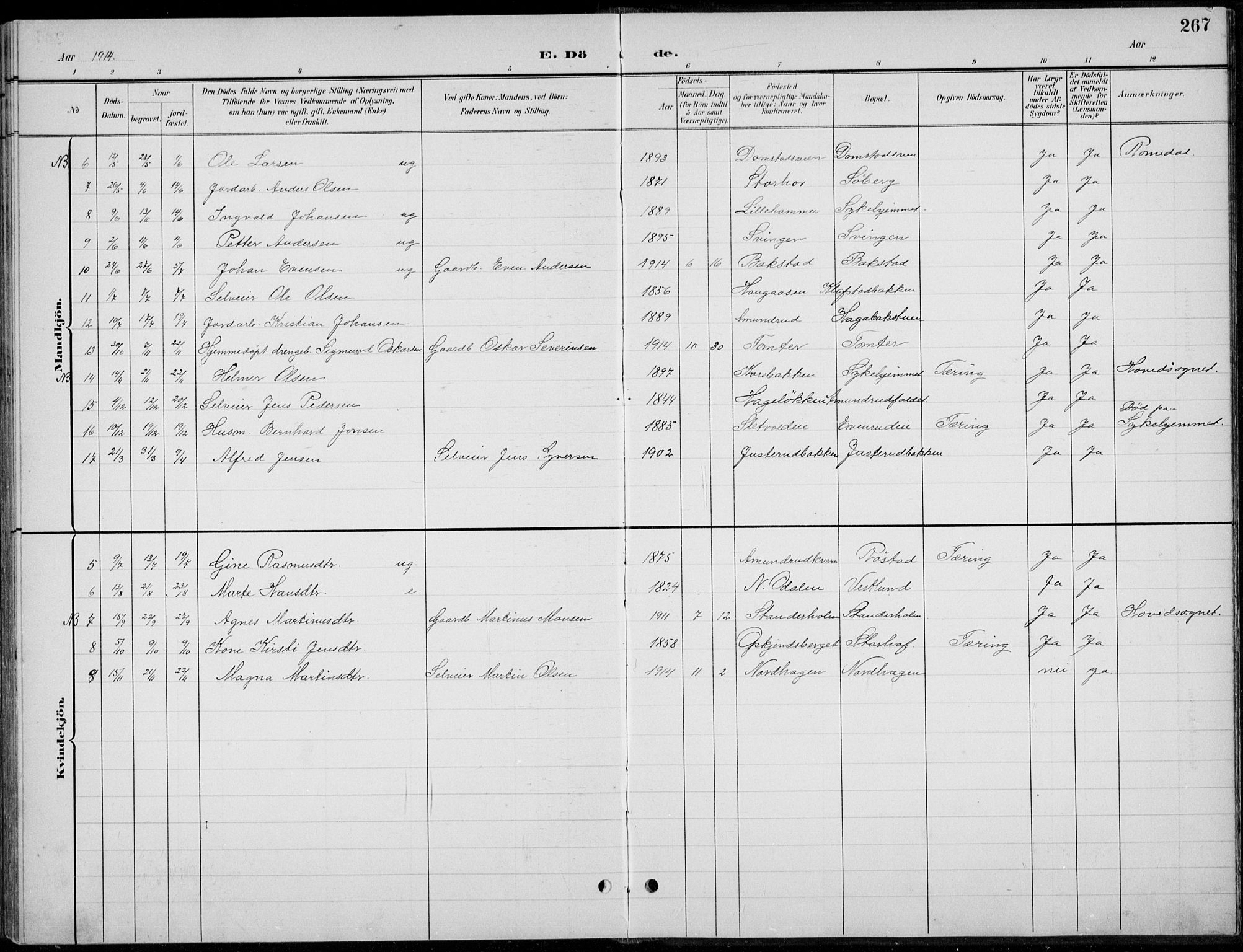 Romedal prestekontor, AV/SAH-PREST-004/L/L0013: Klokkerbok nr. 13, 1896-1937, s. 267