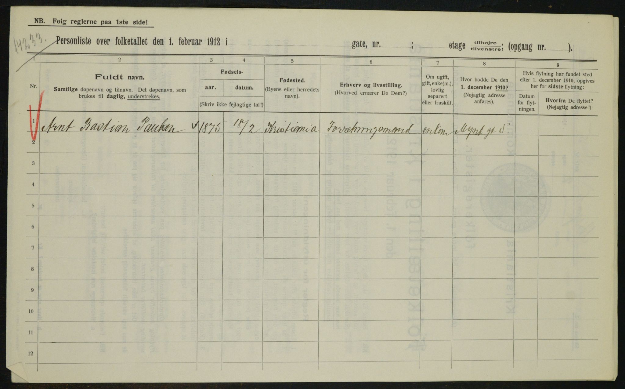 OBA, Kommunal folketelling 1.2.1912 for Kristiania, 1912, s. 68932