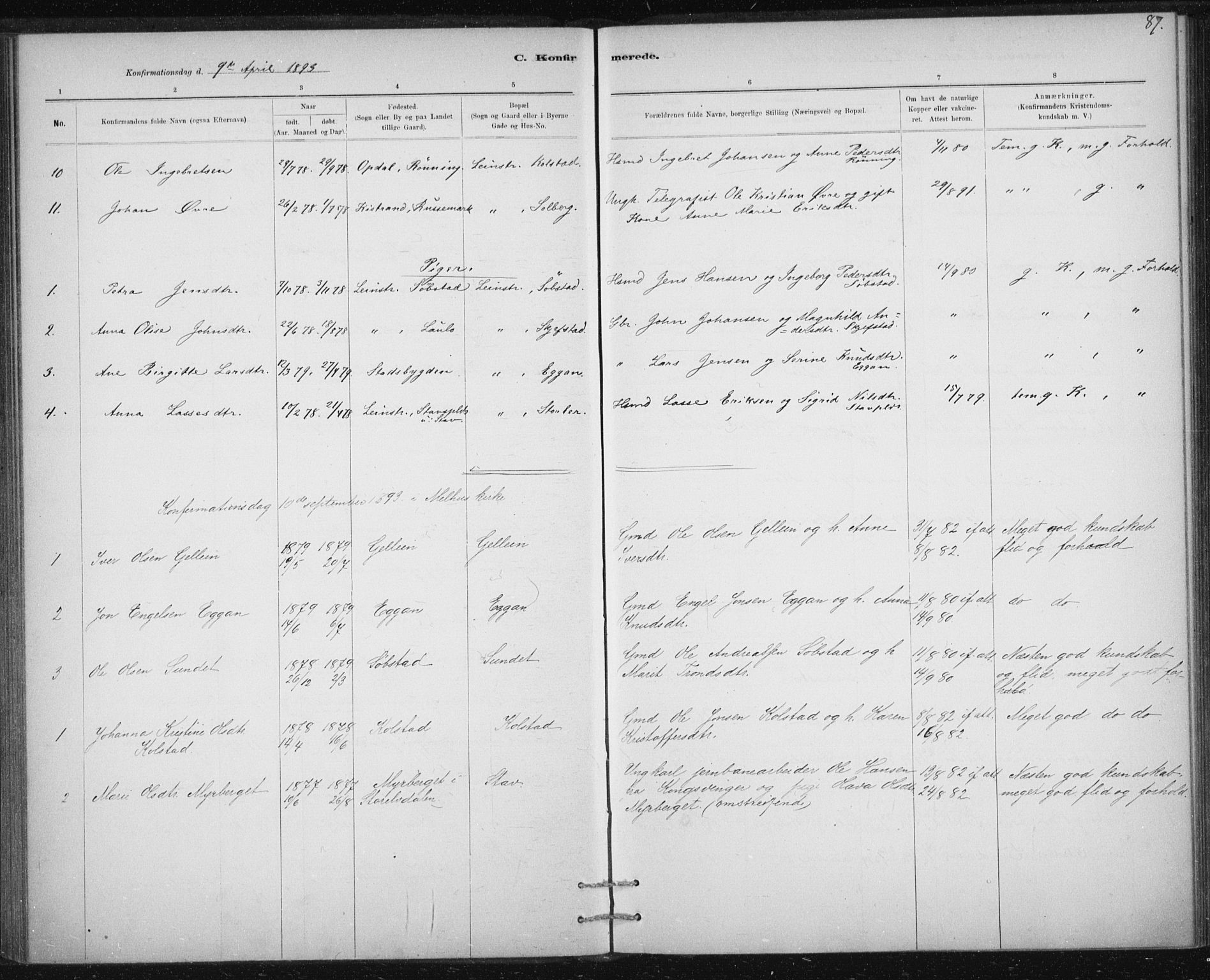 Ministerialprotokoller, klokkerbøker og fødselsregistre - Sør-Trøndelag, AV/SAT-A-1456/613/L0392: Ministerialbok nr. 613A01, 1887-1906, s. 87