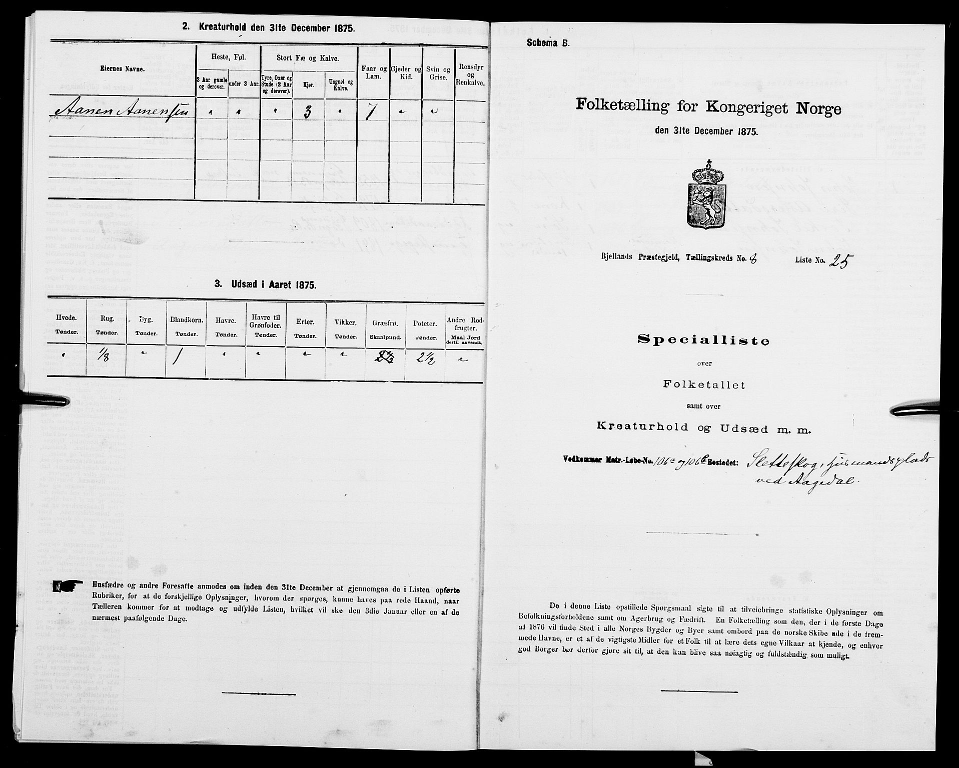 SAK, Folketelling 1875 for 1024P Bjelland prestegjeld, 1875, s. 558