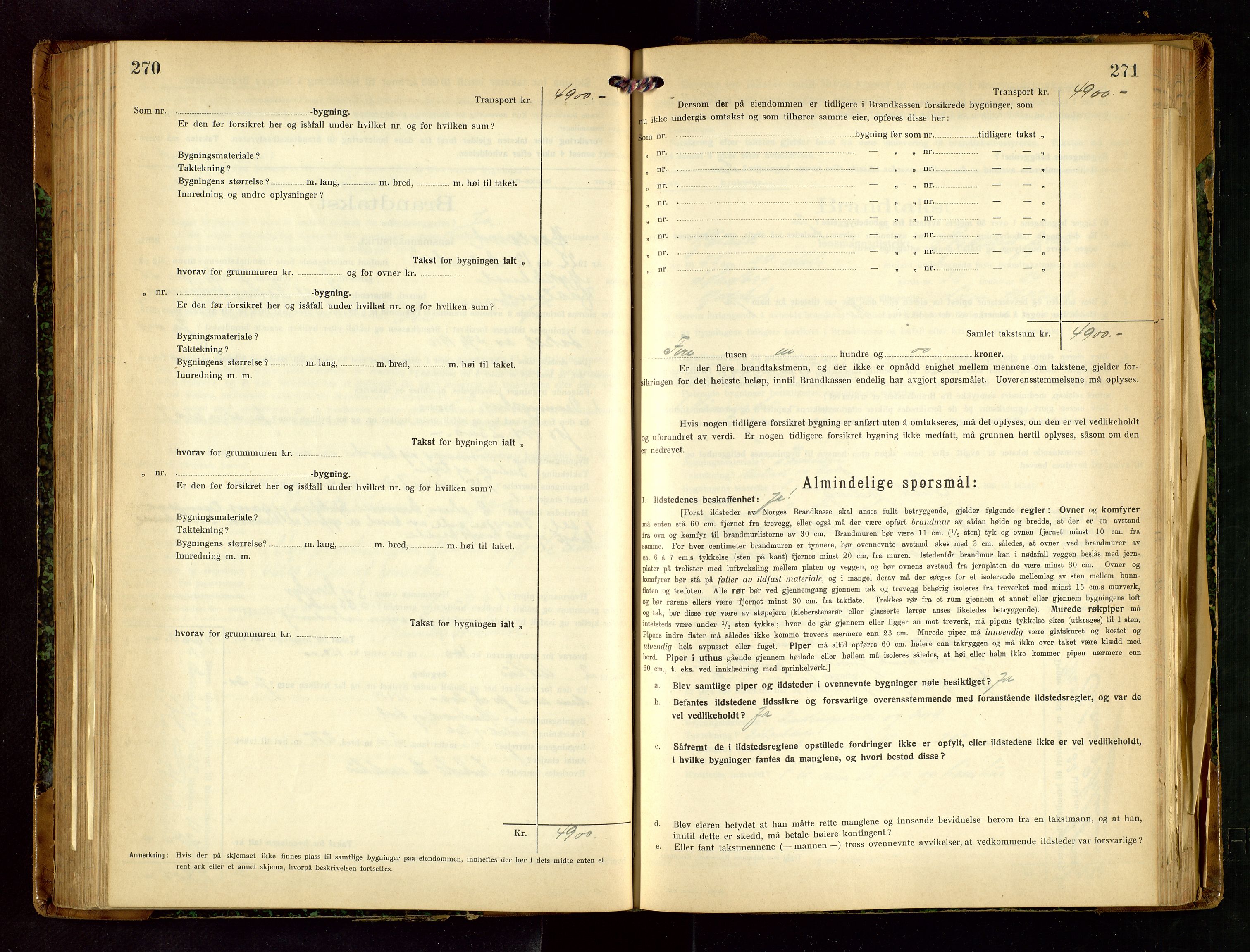 Håland lensmannskontor, AV/SAST-A-100100/Gob/L0007: Branntakstprotokoll - skjematakst. Register i boken., 1920-1925, s. 270-271