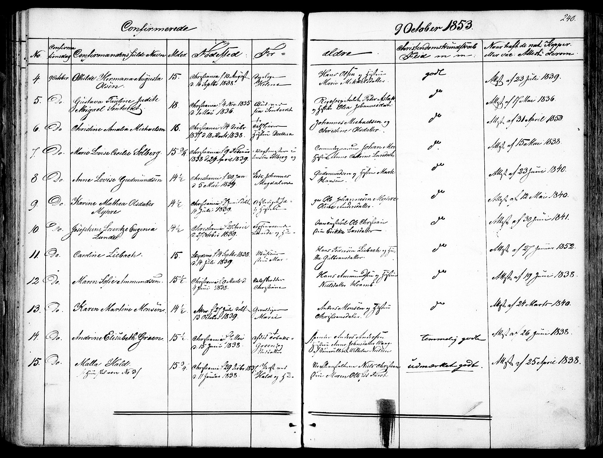 Garnisonsmenigheten Kirkebøker, SAO/A-10846/F/Fa/L0008: Ministerialbok nr. 8, 1842-1859, s. 240