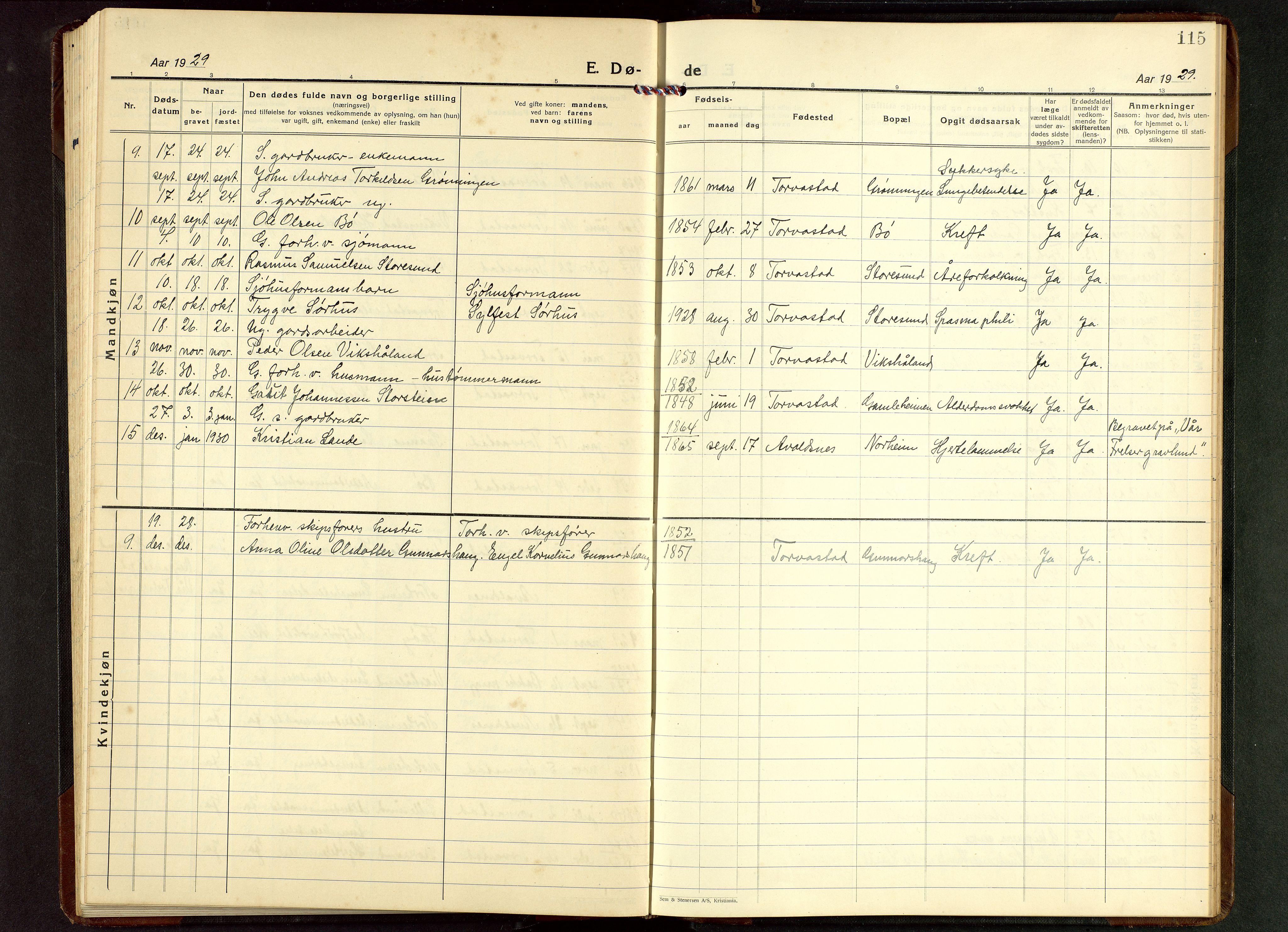 Torvastad sokneprestkontor, AV/SAST-A -101857/H/Ha/Hab/L0009: Klokkerbok nr. B 9, 1924-1949, s. 115