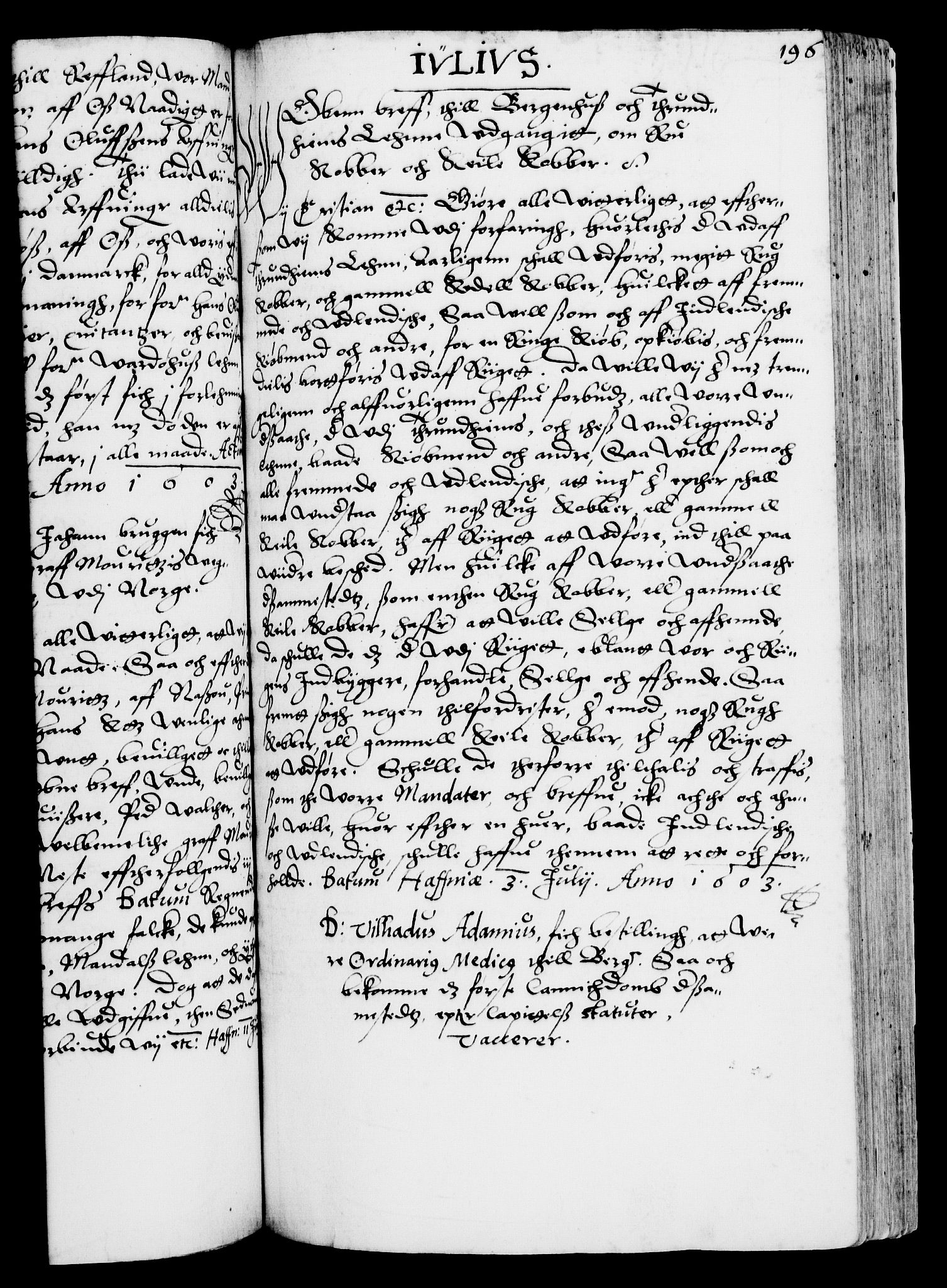 Danske Kanselli 1572-1799, RA/EA-3023/F/Fc/Fca/Fcaa/L0003: Norske registre (mikrofilm), 1596-1616, s. 196a