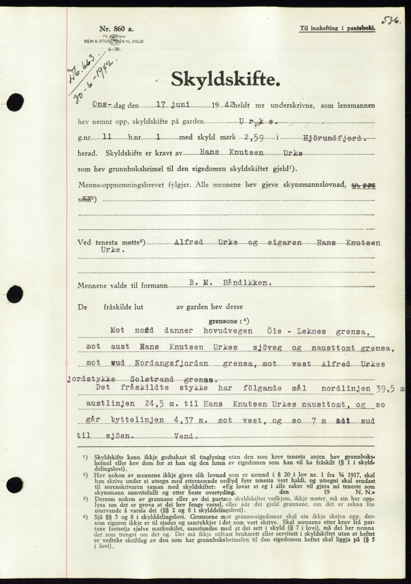 Søre Sunnmøre sorenskriveri, SAT/A-4122/1/2/2C/L0073: Pantebok nr. 67, 1941-1942, Dagboknr: 663/1942