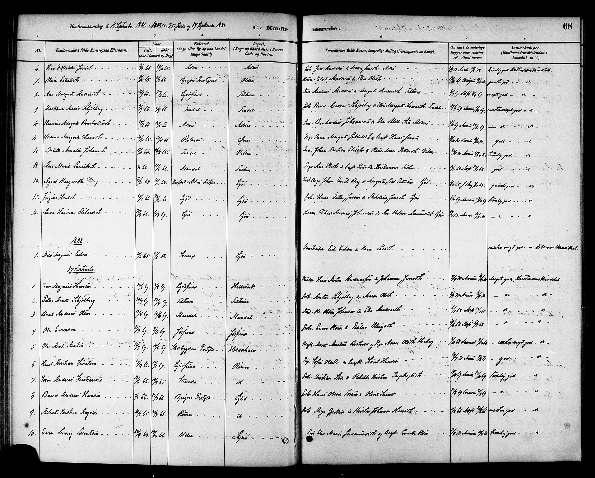 Ministerialprotokoller, klokkerbøker og fødselsregistre - Sør-Trøndelag, SAT/A-1456/654/L0663: Ministerialbok nr. 654A01, 1880-1894, s. 68