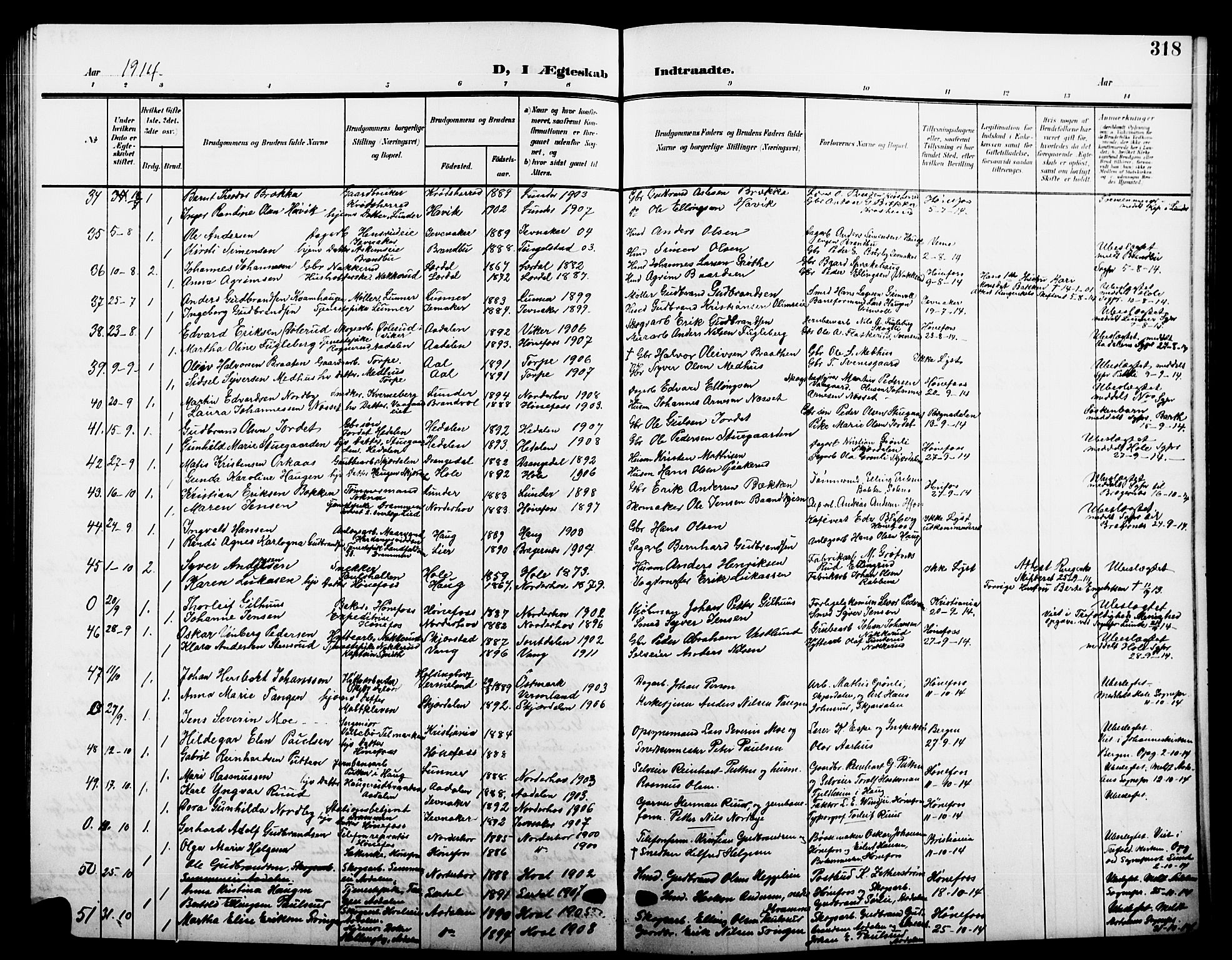 Hønefoss kirkebøker, AV/SAKO-A-609/G/Ga/L0003: Klokkerbok nr. 3, 1905-1925, s. 318