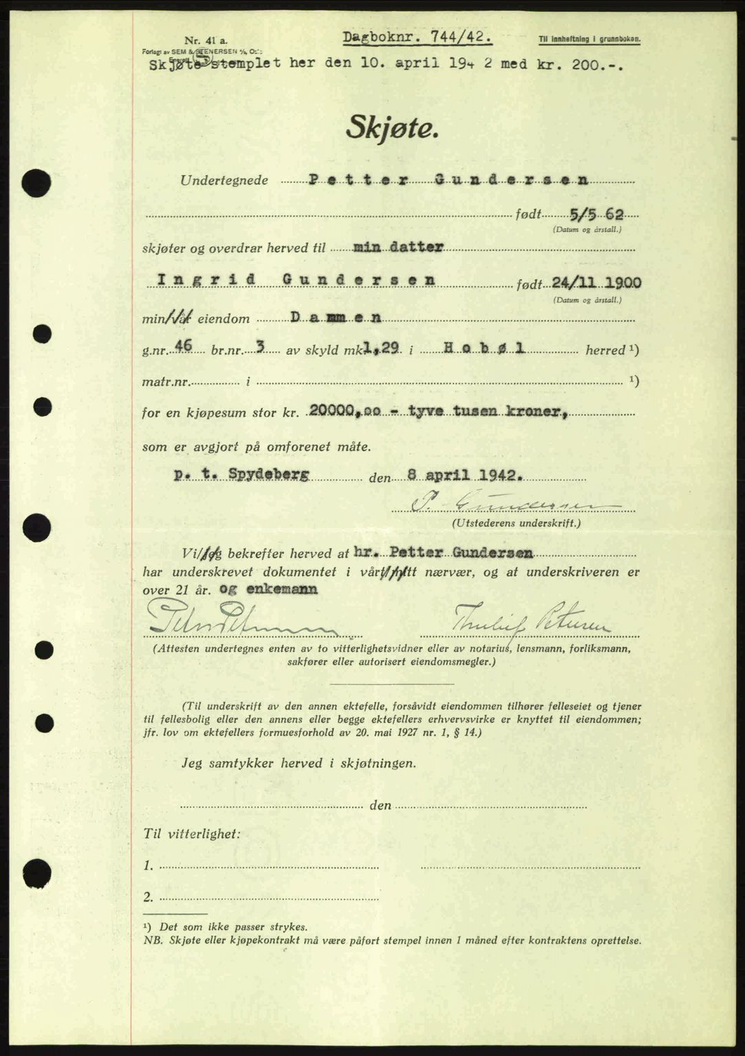 Moss sorenskriveri, SAO/A-10168: Pantebok nr. A9, 1941-1942, Dagboknr: 744/1942