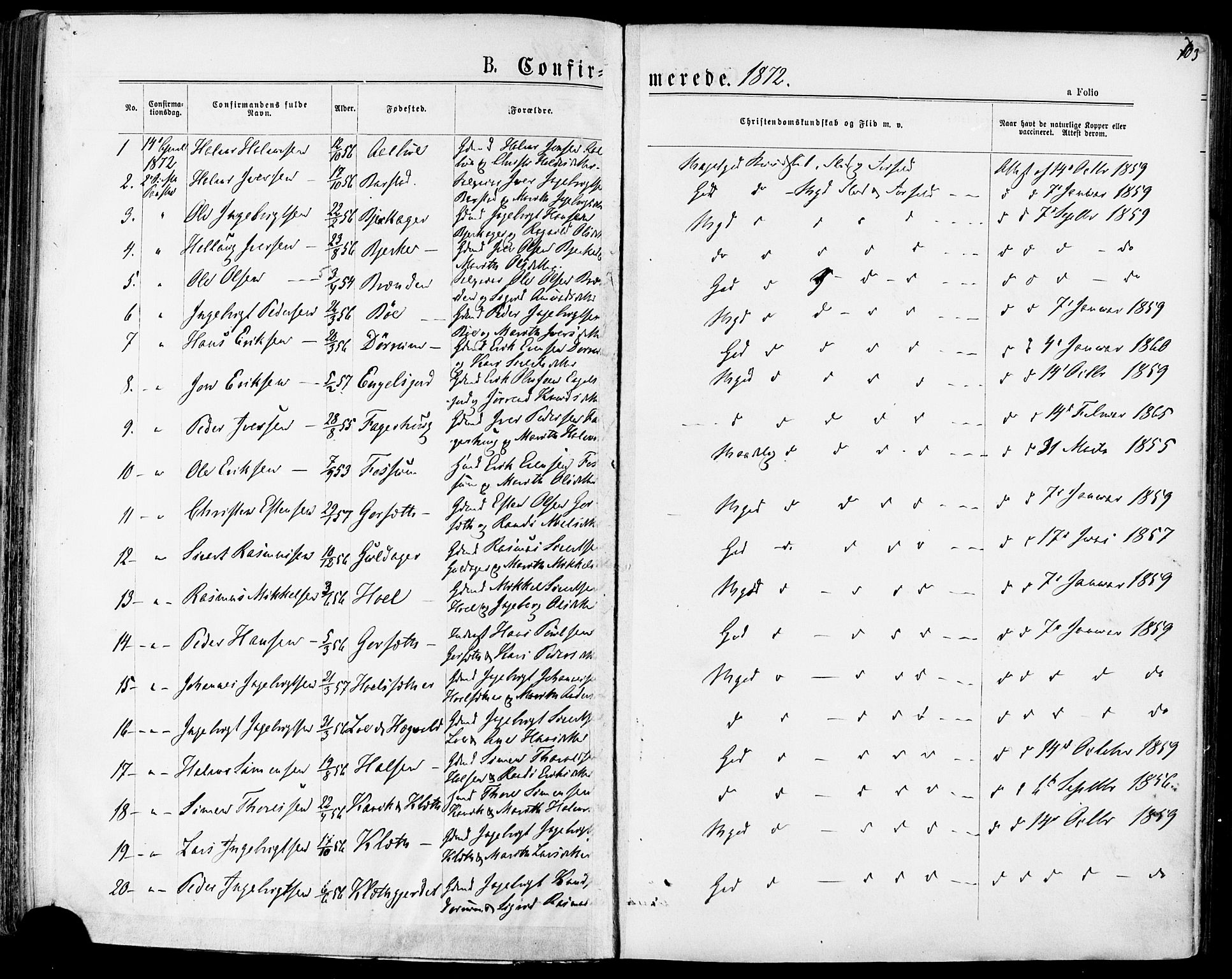 Ministerialprotokoller, klokkerbøker og fødselsregistre - Sør-Trøndelag, SAT/A-1456/678/L0900: Ministerialbok nr. 678A09, 1872-1881, s. 103