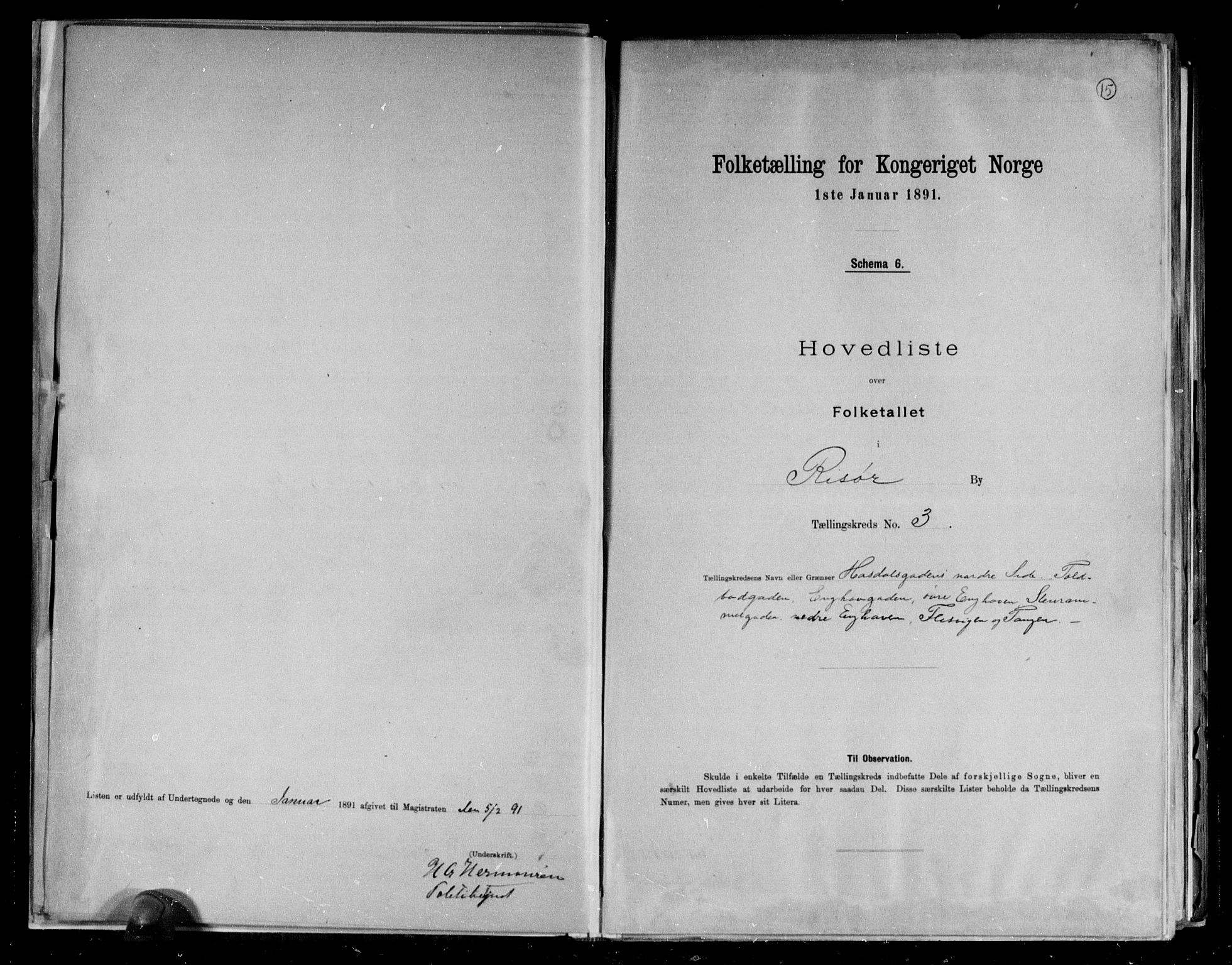 RA, Folketelling 1891 for 0901 Risør kjøpstad, 1891, s. 15