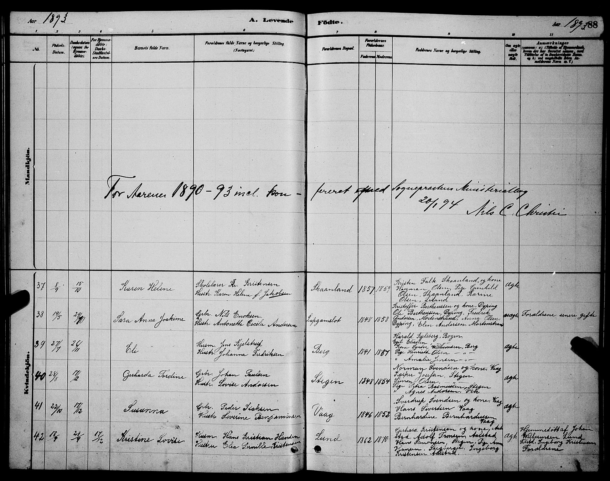 Ministerialprotokoller, klokkerbøker og fødselsregistre - Nordland, AV/SAT-A-1459/855/L0816: Klokkerbok nr. 855C05, 1879-1894, s. 88