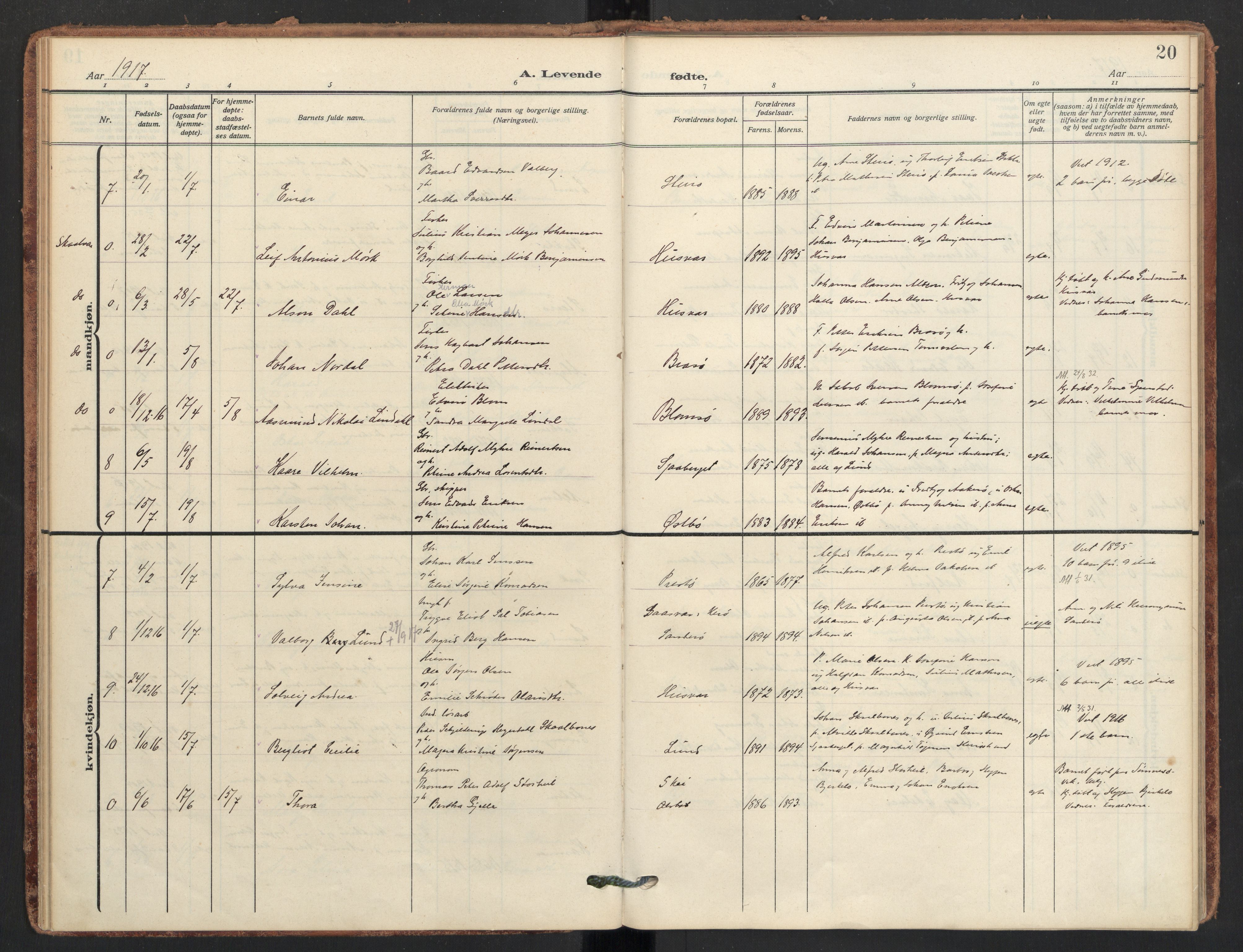 Ministerialprotokoller, klokkerbøker og fødselsregistre - Nordland, AV/SAT-A-1459/830/L0455: Ministerialbok nr. 830A19, 1912-1942, s. 20