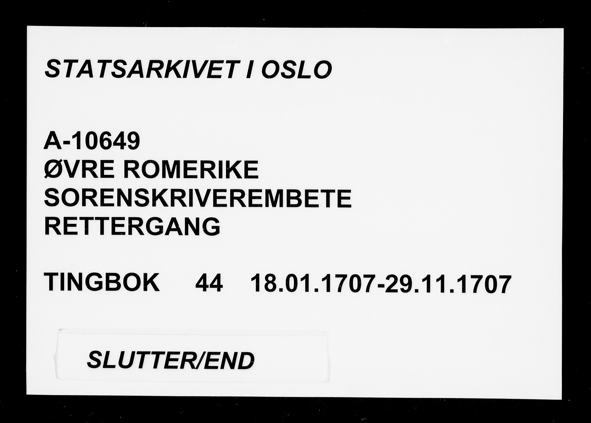 Øvre Romerike sorenskriveri, AV/SAO-A-10649/F/Fb/L0044: Tingbok 44, 1707