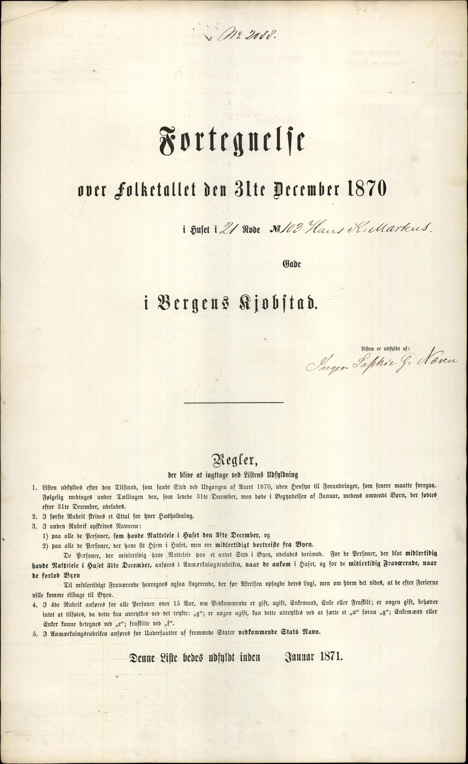 RA, Folketelling 1870 for 1301 Bergen kjøpstad, 1870