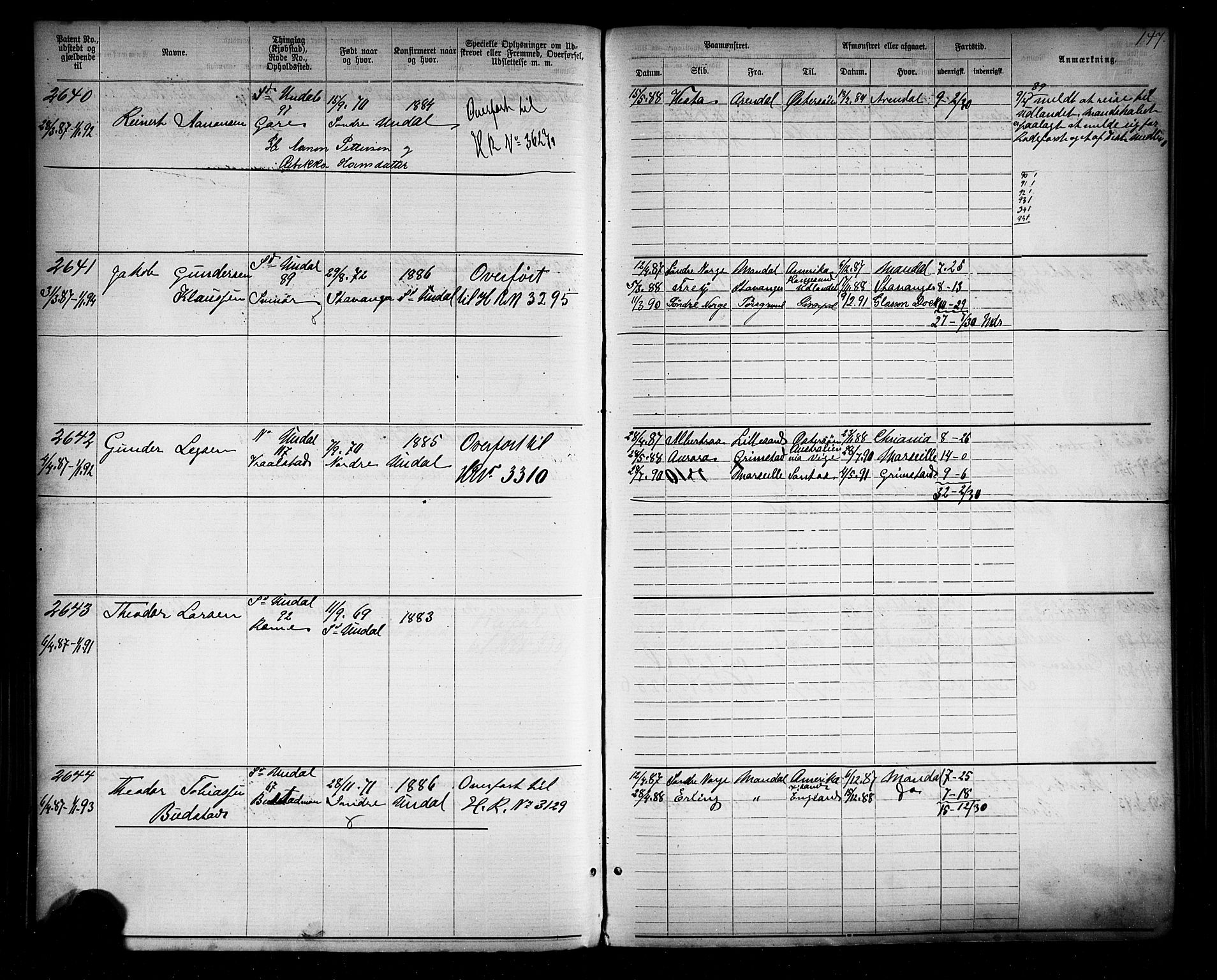 Mandal mønstringskrets, SAK/2031-0016/F/Fa/L0006: Annotasjonsrulle nr 1910-3819 med register, Y-16, 1881-1901, s. 176