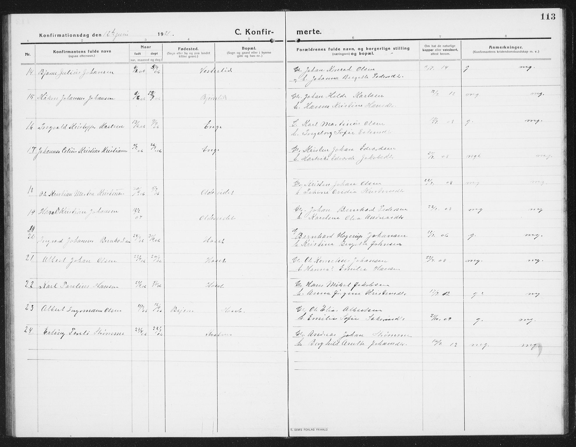 Ministerialprotokoller, klokkerbøker og fødselsregistre - Nordland, AV/SAT-A-1459/852/L0757: Klokkerbok nr. 852C08, 1916-1934, s. 113