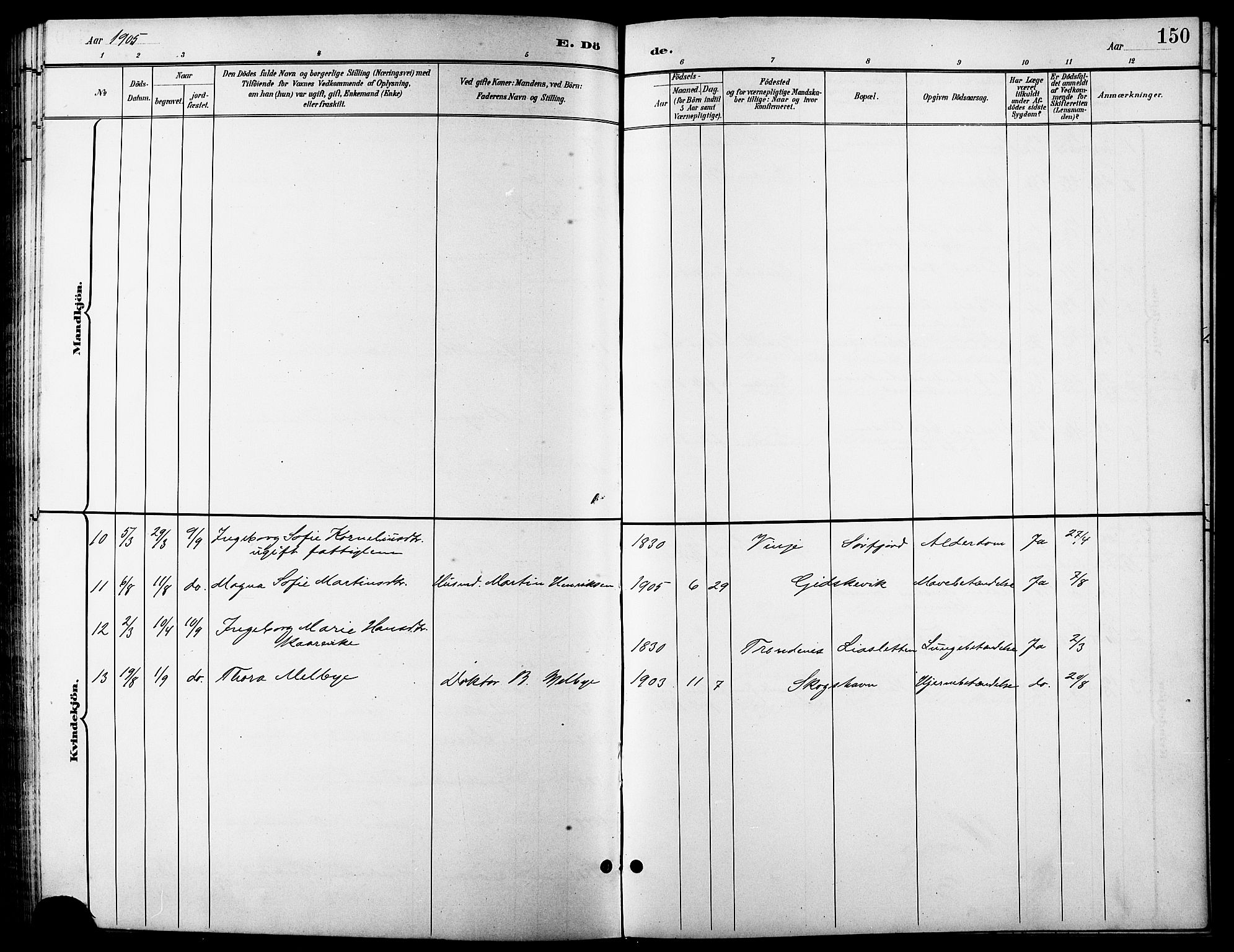 Tranøy sokneprestkontor, SATØ/S-1313/I/Ia/Iab/L0014klokker: Klokkerbok nr. 14, 1896-1918, s. 150