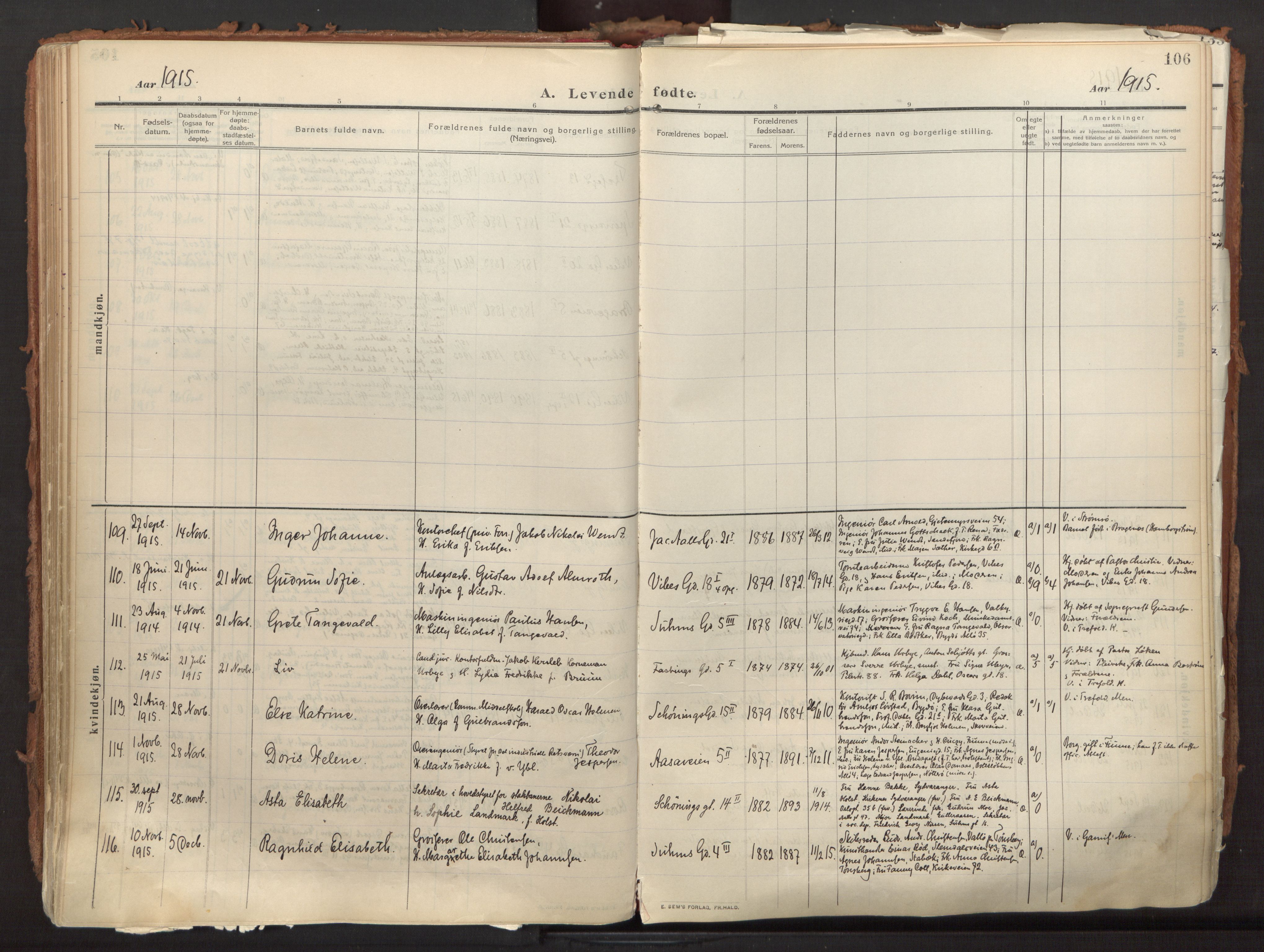 Fagerborg prestekontor Kirkebøker, AV/SAO-A-10844/F/Fa/L0005: Ministerialbok nr. 5, 1909-1935, s. 106