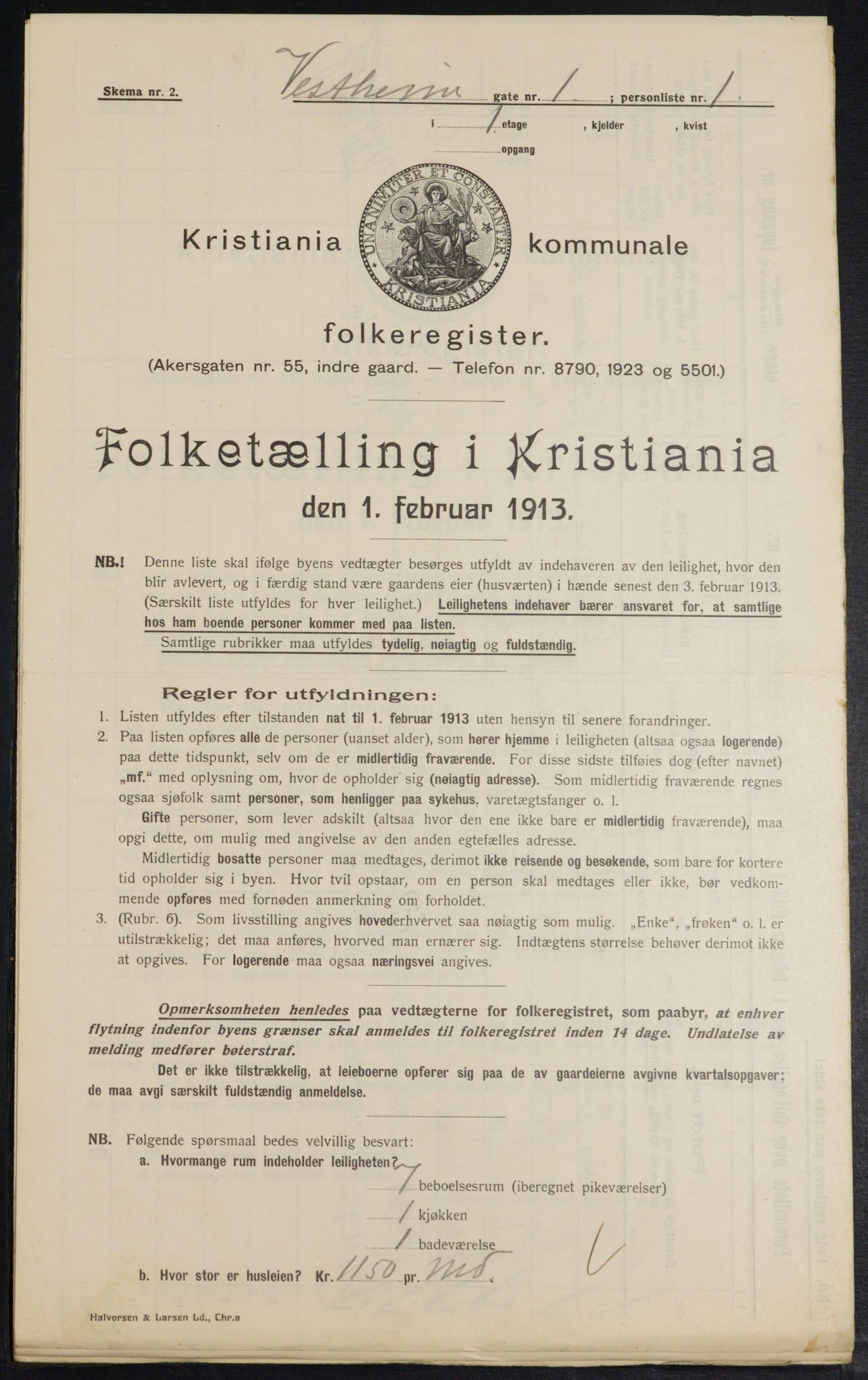 OBA, Kommunal folketelling 1.2.1913 for Kristiania, 1913, s. 122303