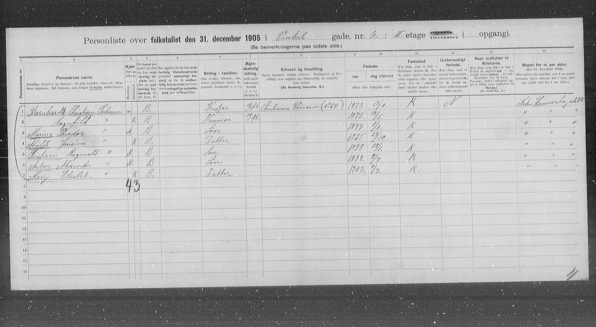OBA, Kommunal folketelling 31.12.1905 for Kristiania kjøpstad, 1905, s. 65296