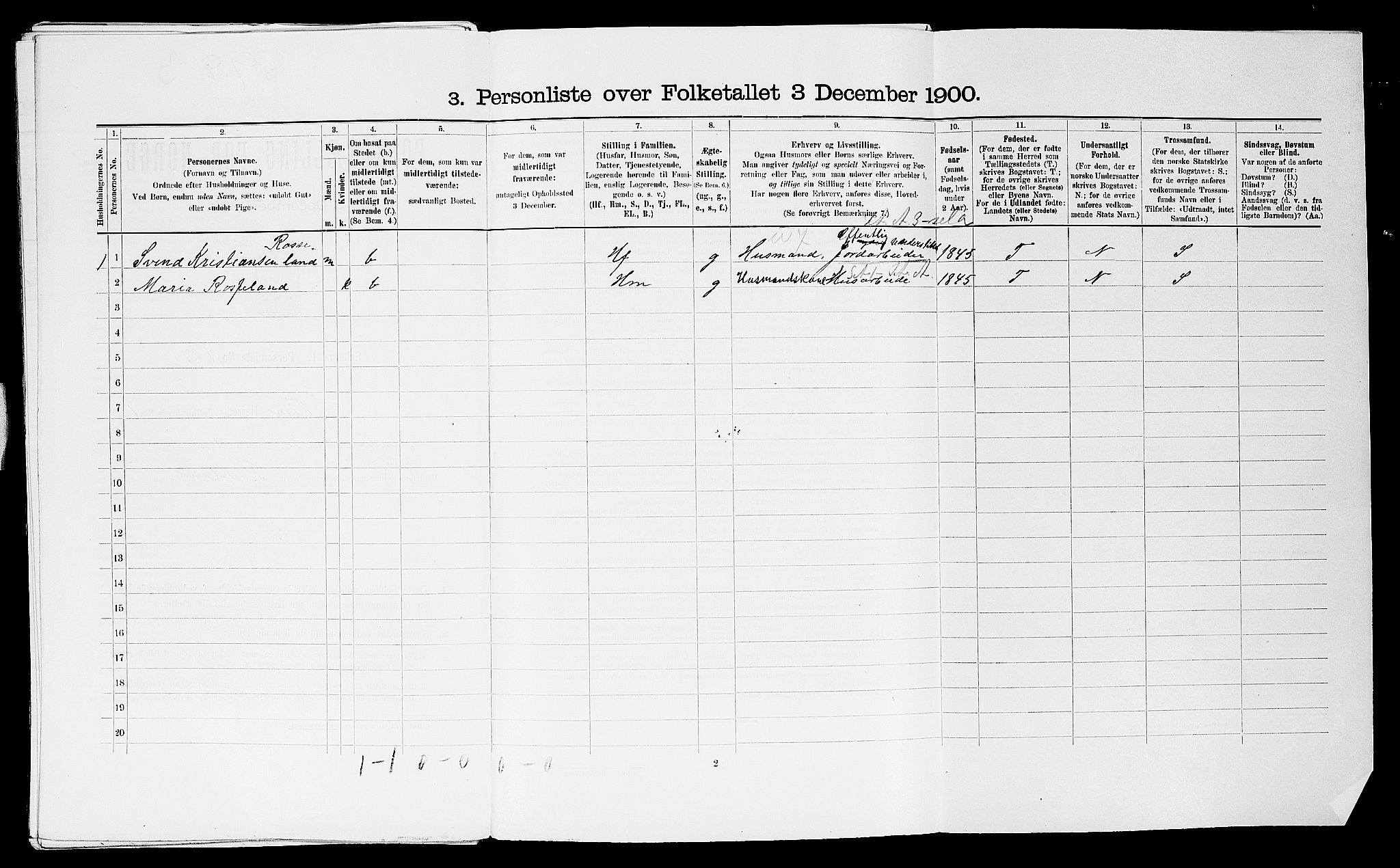 SAST, Folketelling 1900 for 1121 Time herred, 1900, s. 91