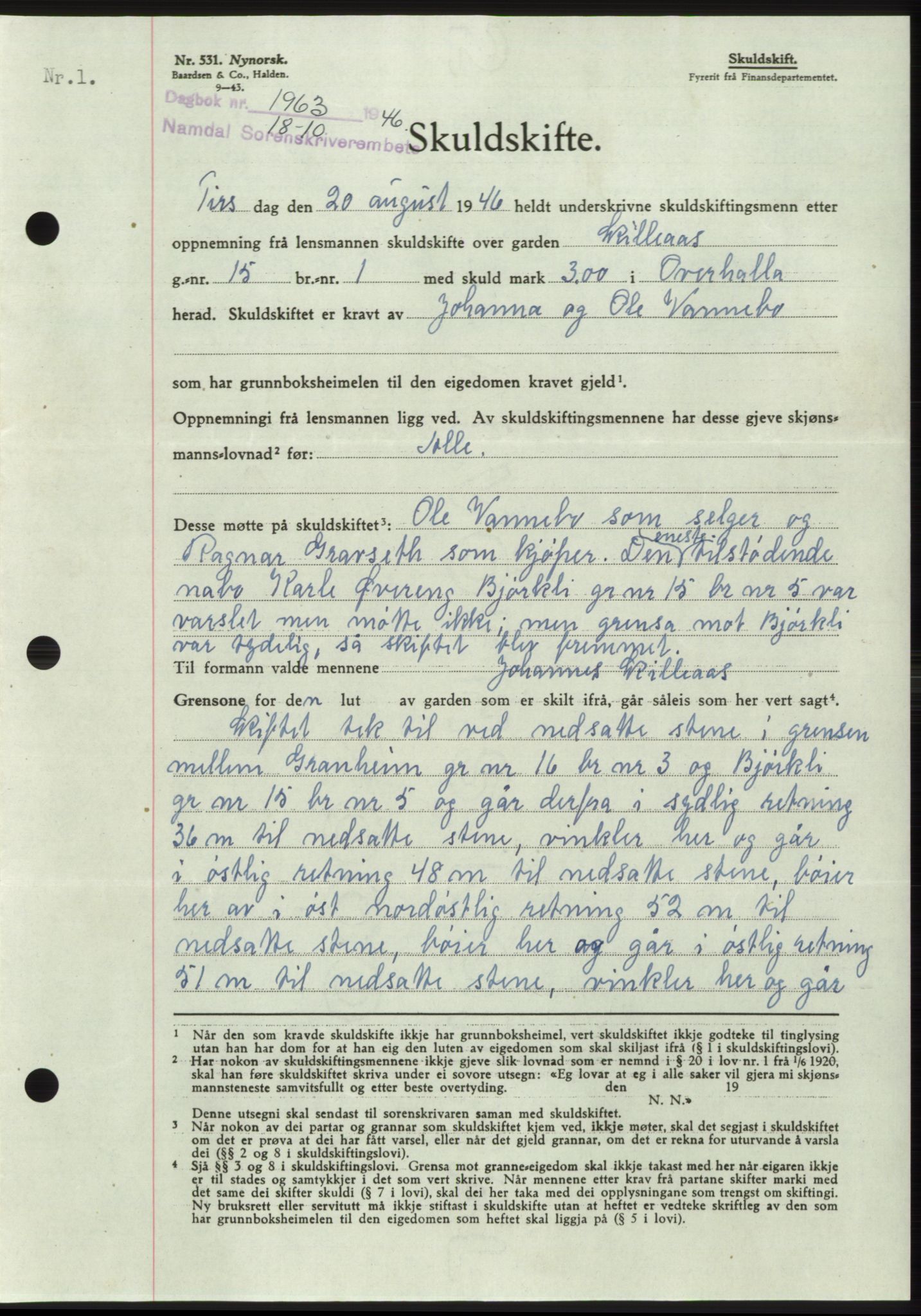 Namdal sorenskriveri, SAT/A-4133/1/2/2C: Pantebok nr. -, 1946-1947, Dagboknr: 1963/1946