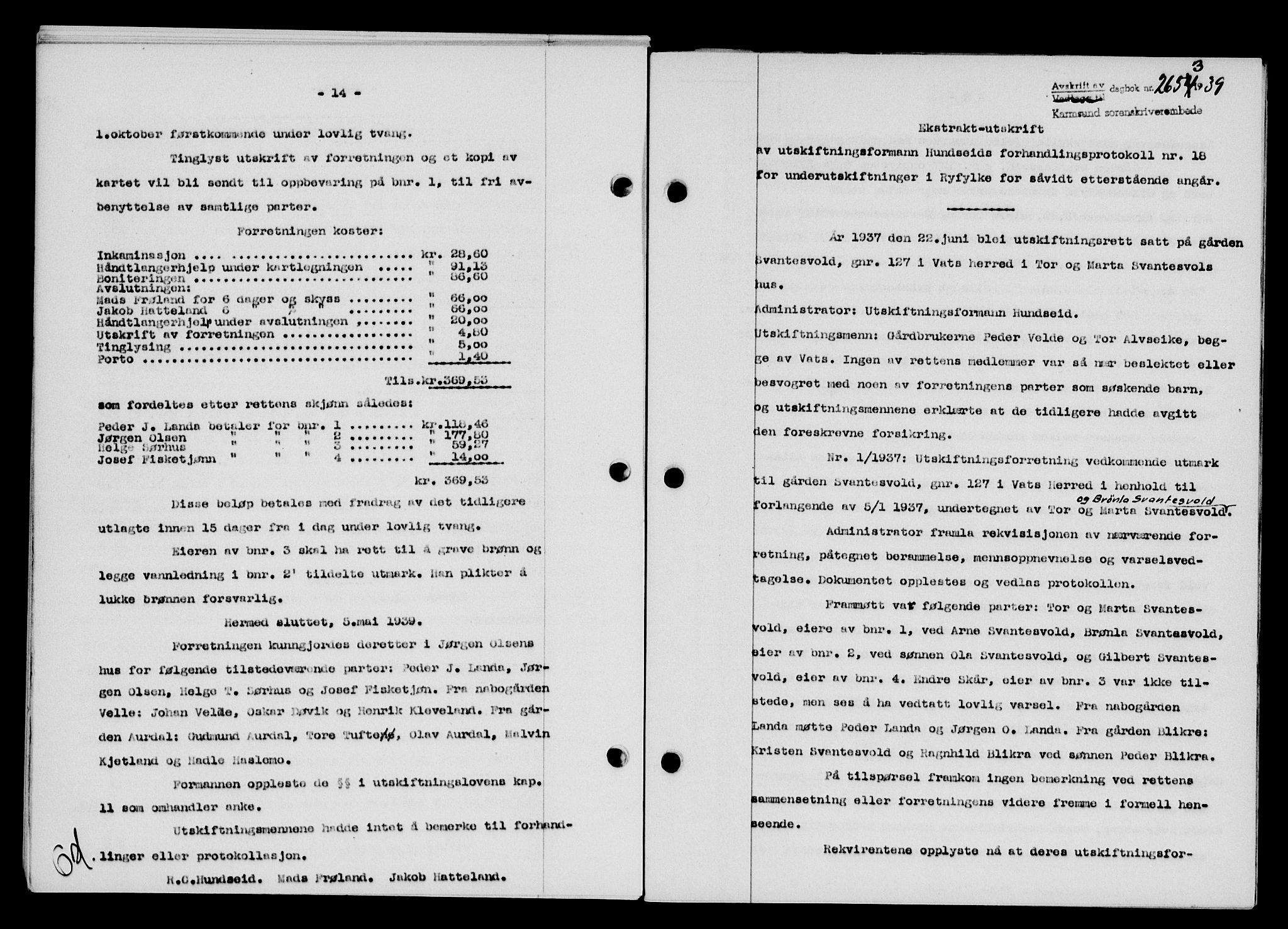Karmsund sorenskriveri, SAST/A-100311/01/II/IIB/L0072: Pantebok nr. 53A, 1939-1940, Dagboknr: 2653/1939
