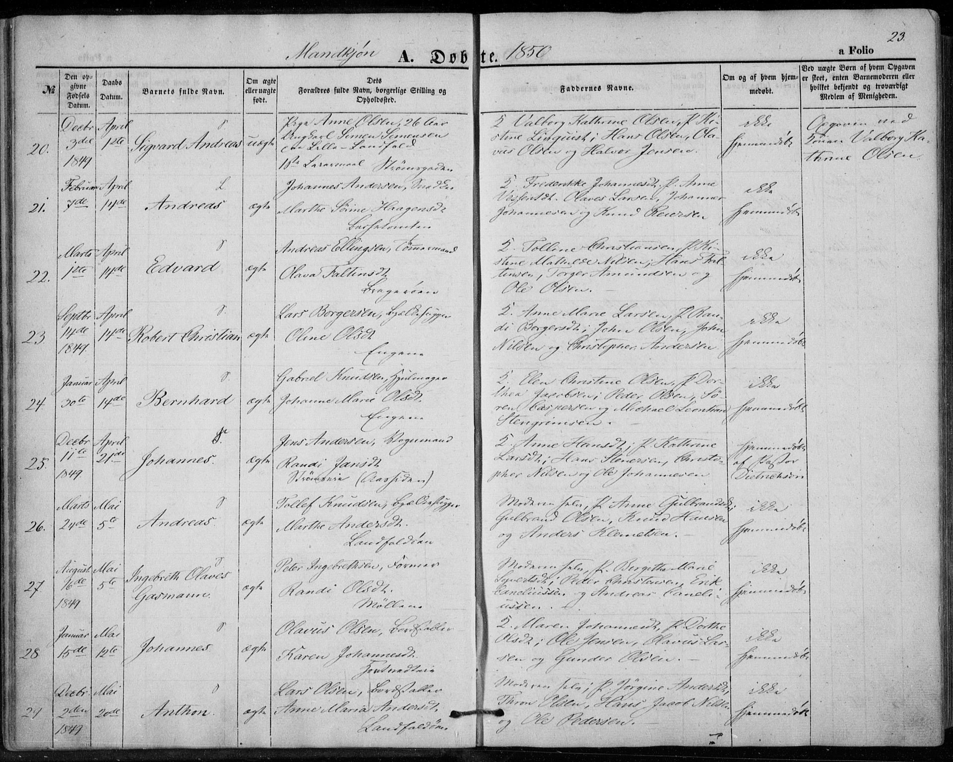 Bragernes kirkebøker, AV/SAKO-A-6/F/Fb/L0002: Ministerialbok nr. II 2, 1848-1859, s. 23
