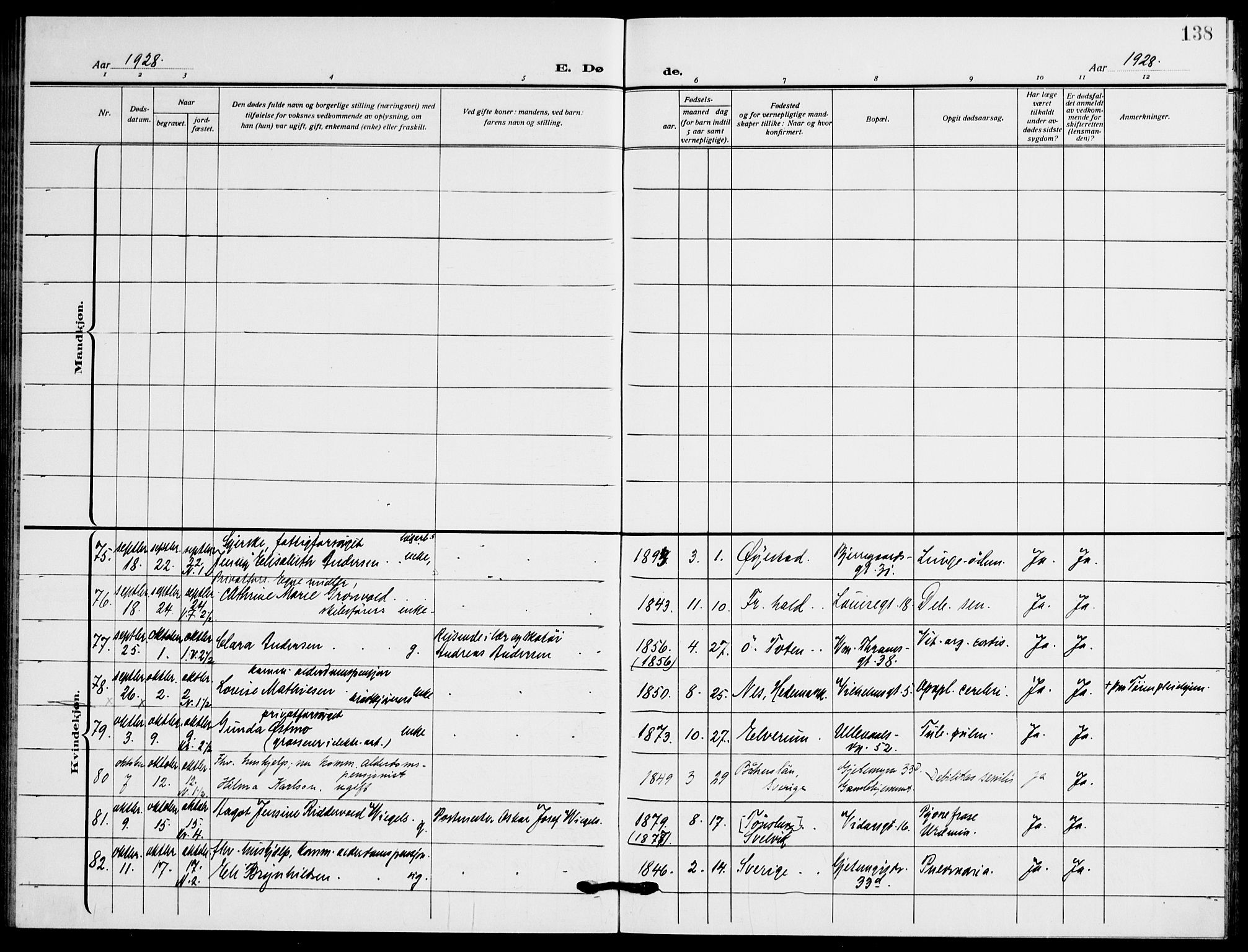 Gamle Aker prestekontor Kirkebøker, AV/SAO-A-10617a/F/L0016: Ministerialbok nr. 16, 1919-1931, s. 138