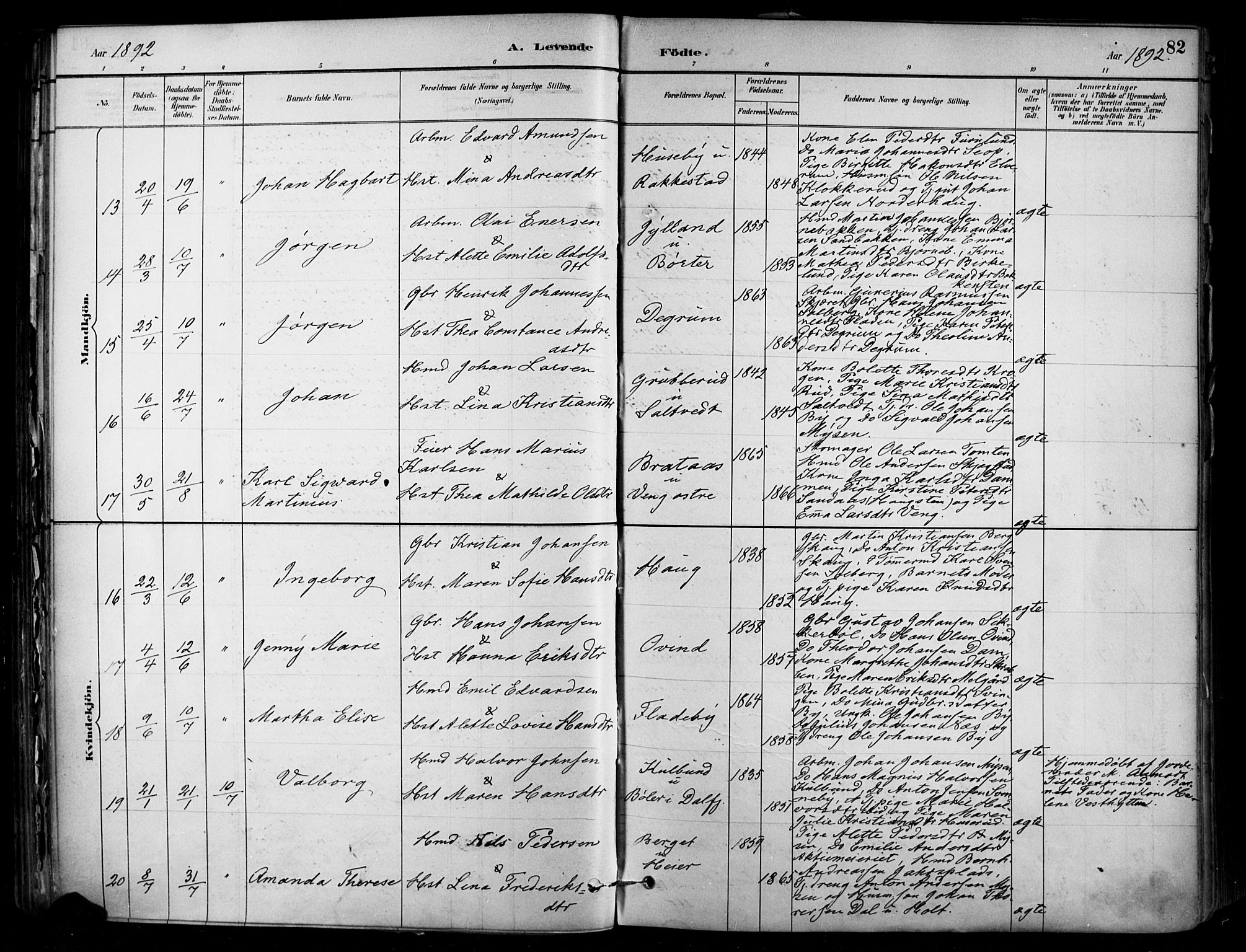 Enebakk prestekontor Kirkebøker, AV/SAO-A-10171c/F/Fa/L0016: Ministerialbok nr. I 16, 1883-1898, s. 82