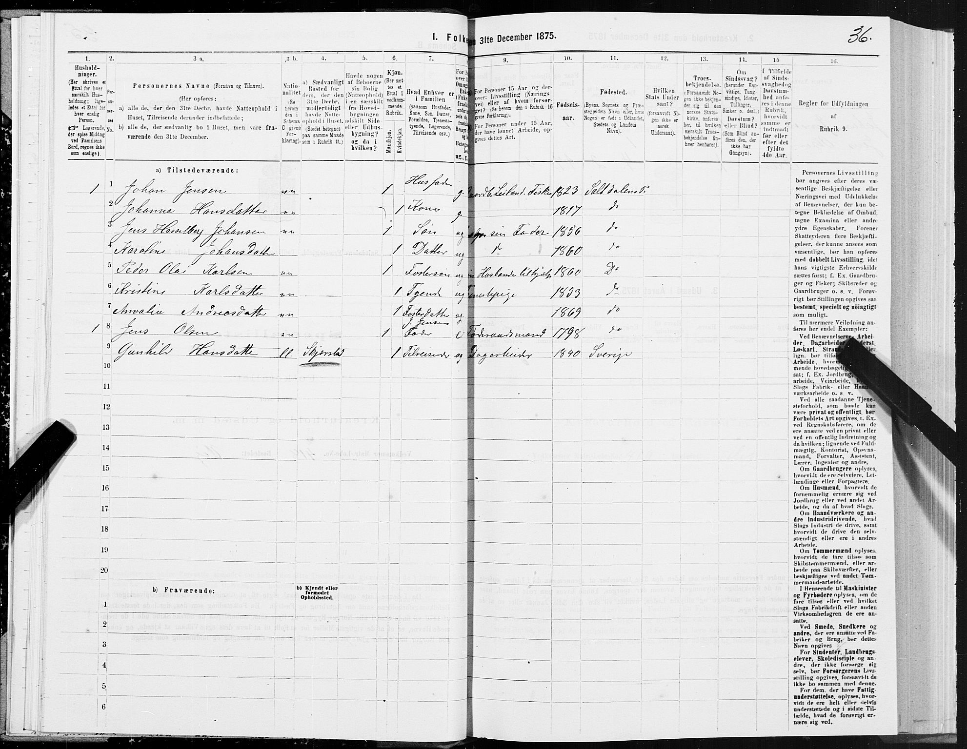 SAT, Folketelling 1875 for 1840P Saltdal prestegjeld, 1875, s. 1036