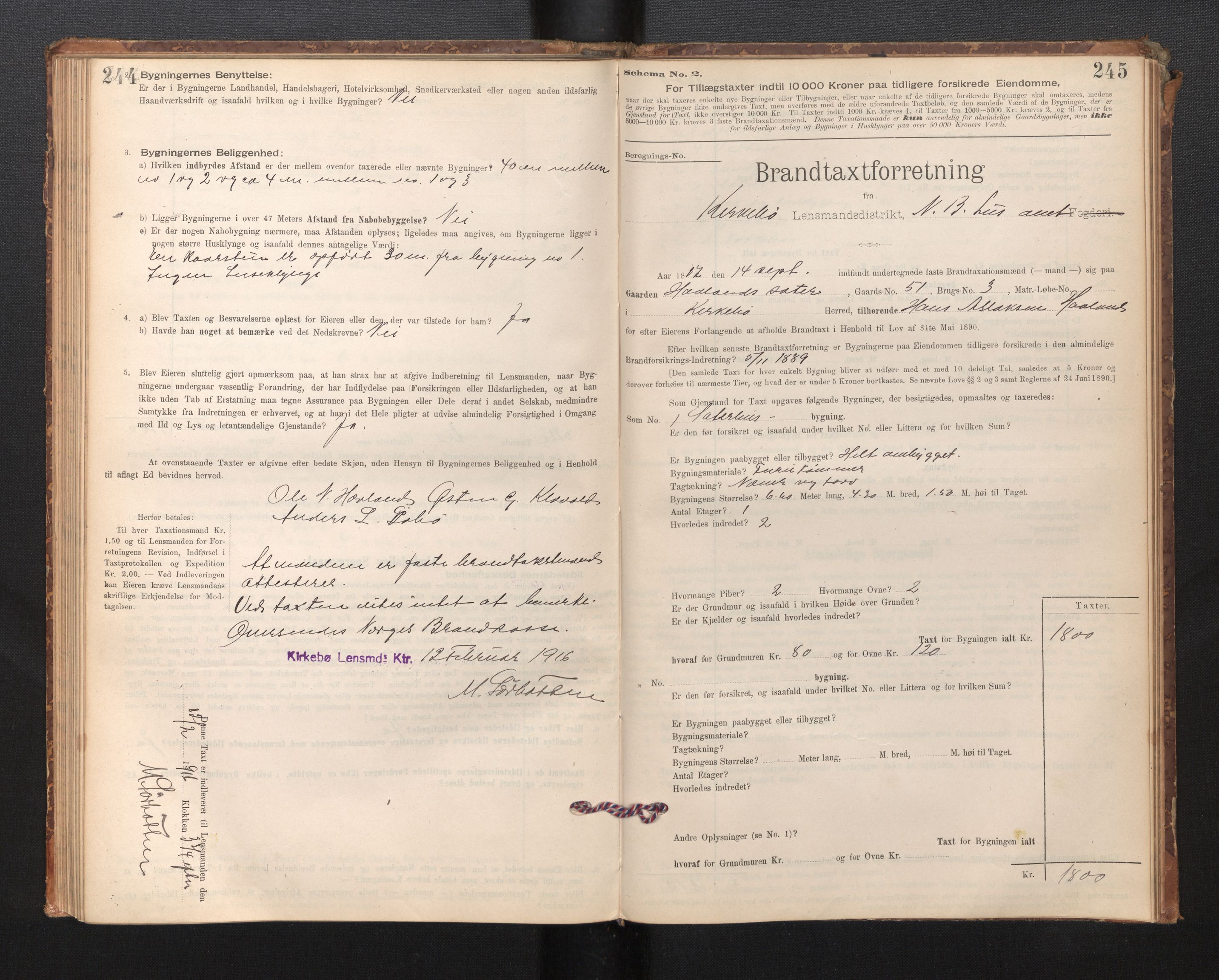 Lensmannen i Kyrkjebø, SAB/A-29001/0012/L0006: Branntakstprotokoll, skjematakst, 1900-1939, s. 244-245