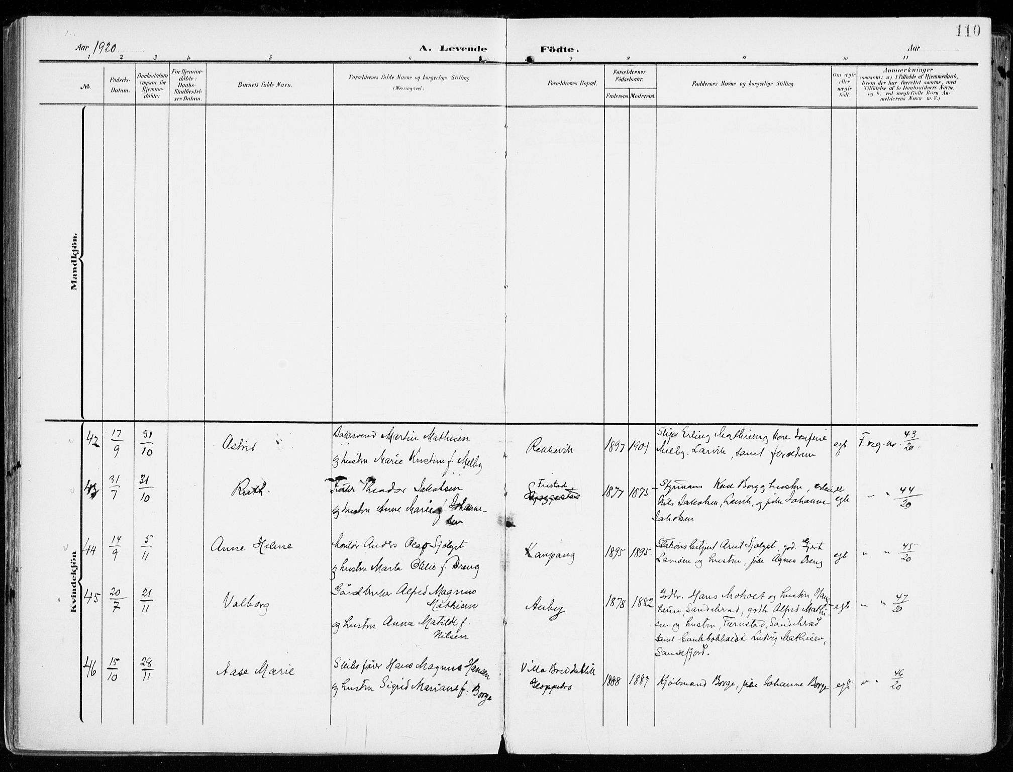 Tjølling kirkebøker, AV/SAKO-A-60/F/Fa/L0010: Ministerialbok nr. 10, 1906-1923, s. 110