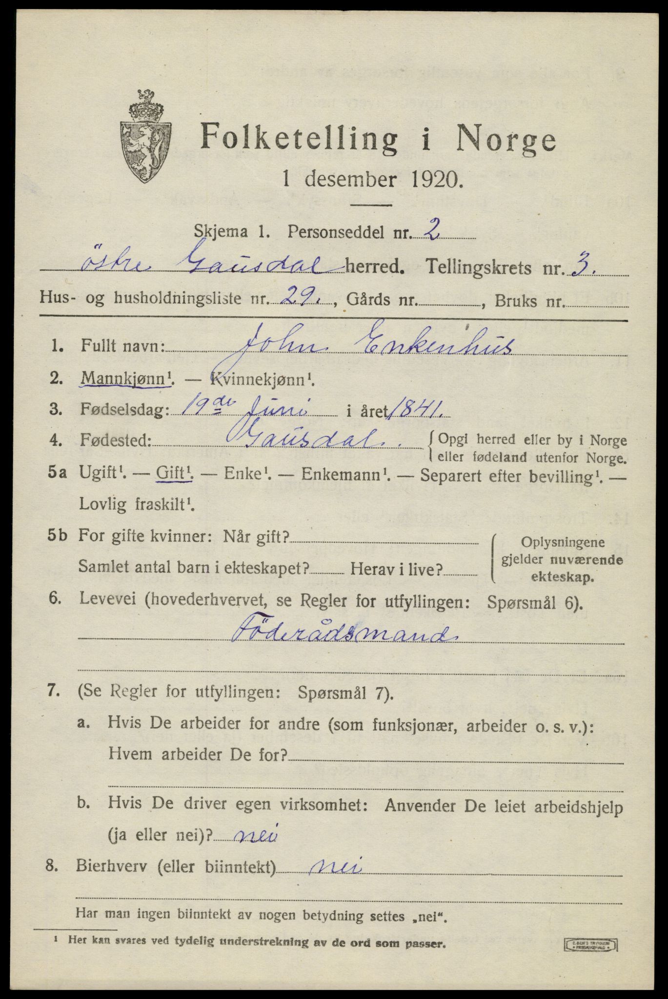 SAH, Folketelling 1920 for 0522 Østre Gausdal herred, 1920, s. 2350