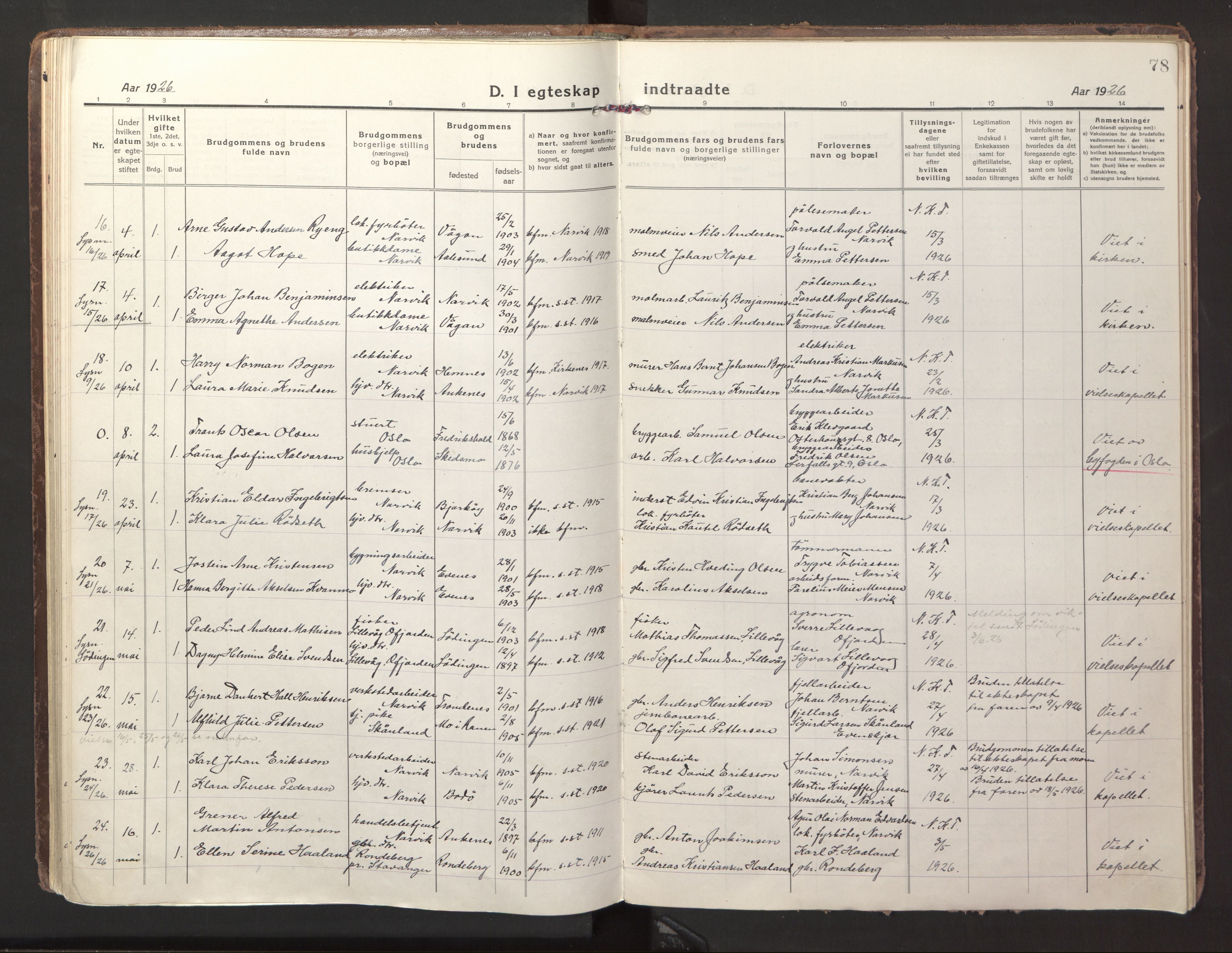 Ministerialprotokoller, klokkerbøker og fødselsregistre - Nordland, AV/SAT-A-1459/871/L1002: Ministerialbok nr. 871A18, 1917-1926, s. 78