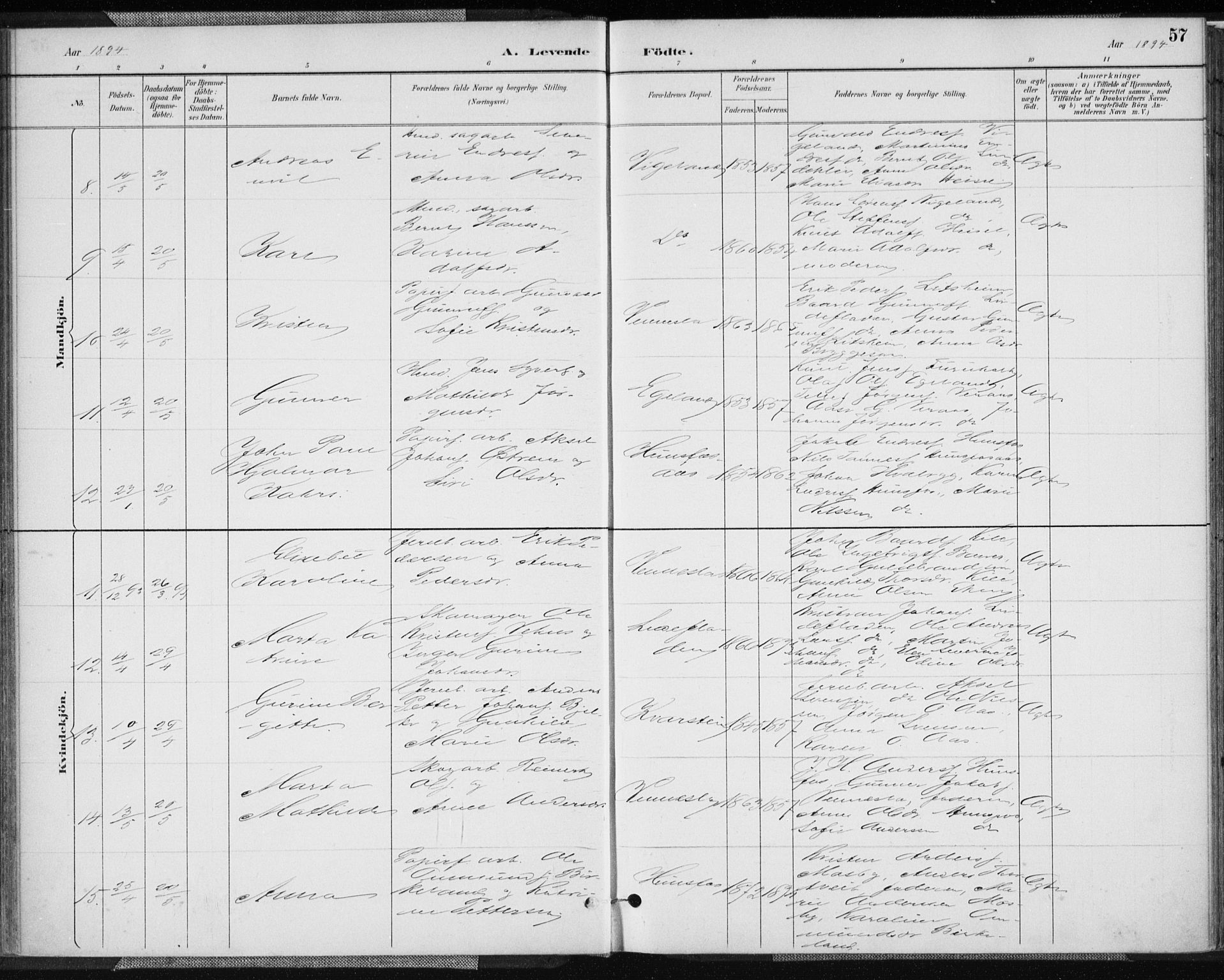 Vennesla sokneprestkontor, AV/SAK-1111-0045/Fa/Fab/L0004: Ministerialbok nr. A 4, 1884-1896, s. 57