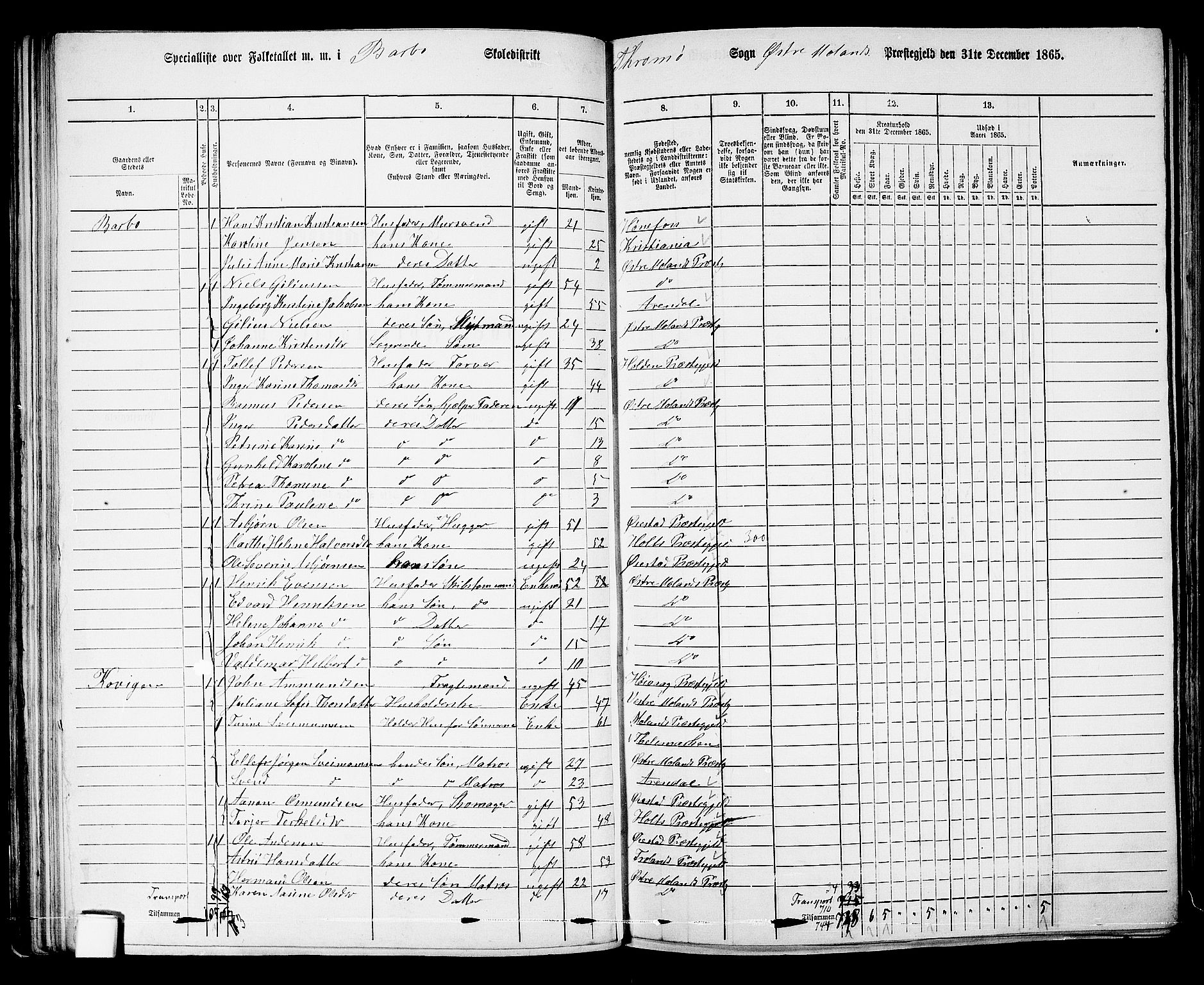 RA, Folketelling 1865 for 0918P Austre Moland prestegjeld, 1865, s. 85