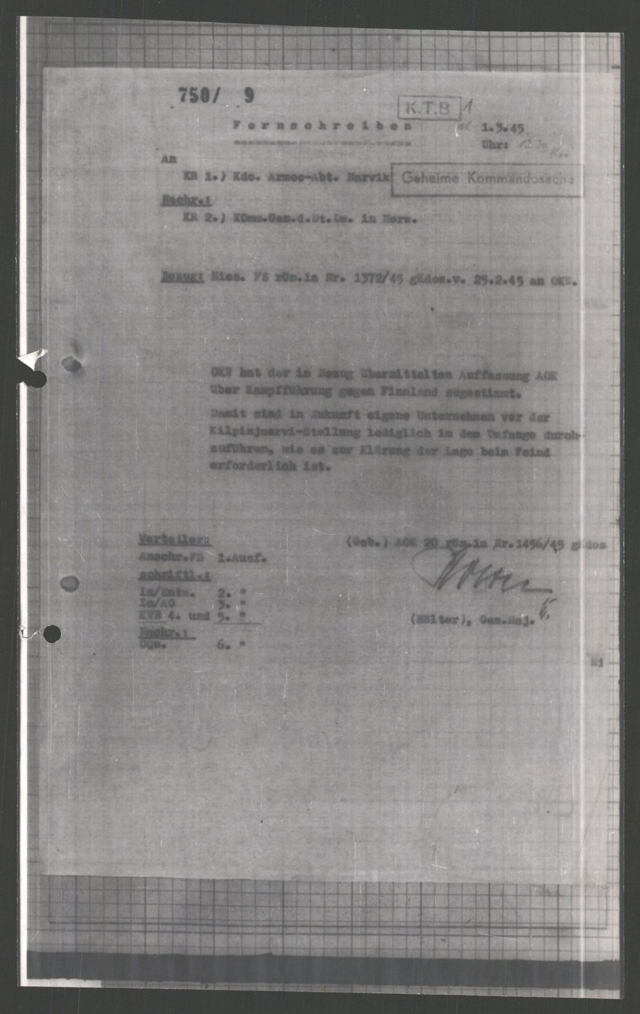 Forsvarets Overkommando. 2 kontor. Arkiv 11.4. Spredte tyske arkivsaker, AV/RA-RAFA-7031/D/Dar/Dara/L0003: Krigsdagbøker for 20. Gebirgs-Armee-Oberkommando (AOK 20), 1945, s. 377