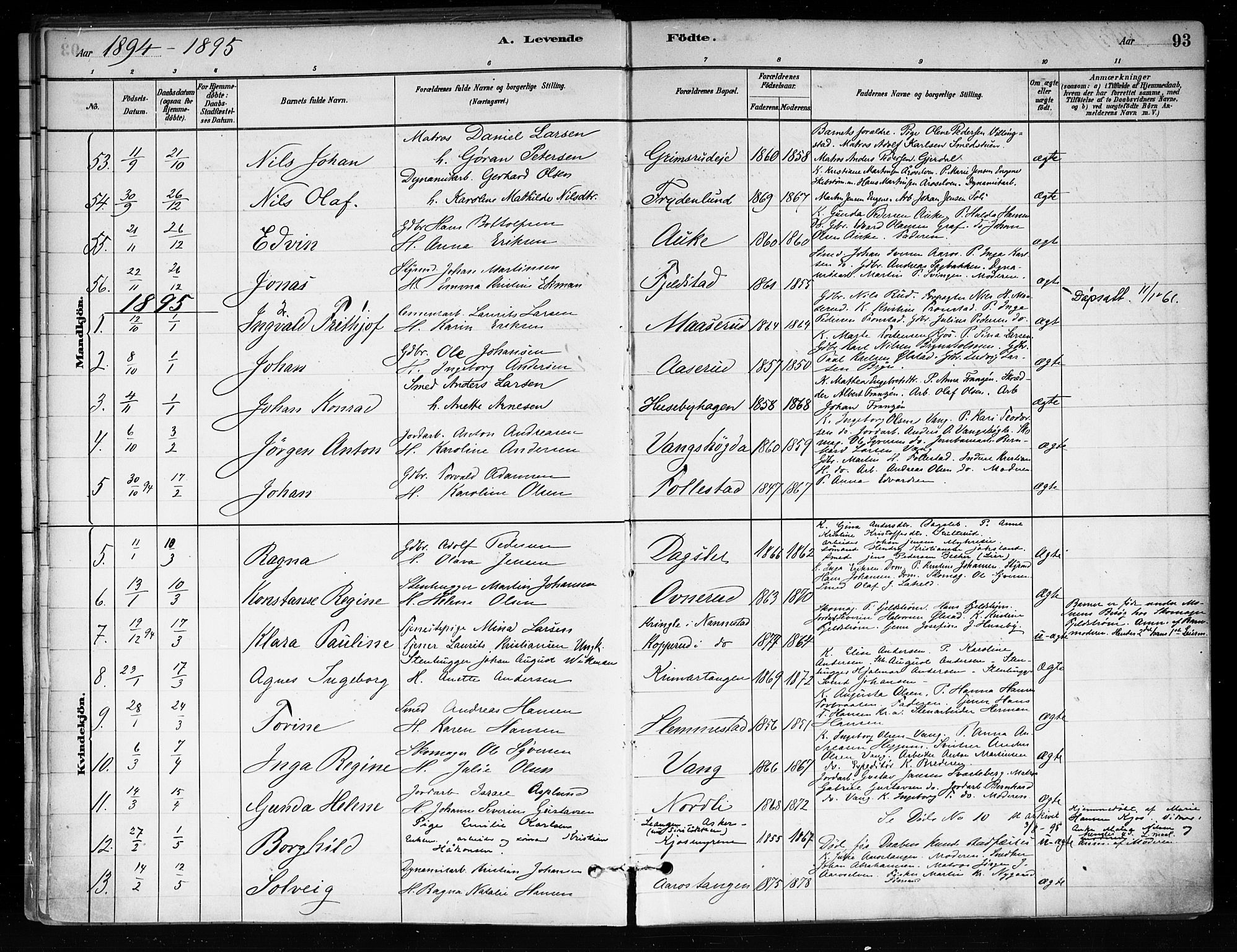 Røyken kirkebøker, AV/SAKO-A-241/F/Fa/L0008: Ministerialbok nr. 8, 1880-1897, s. 93