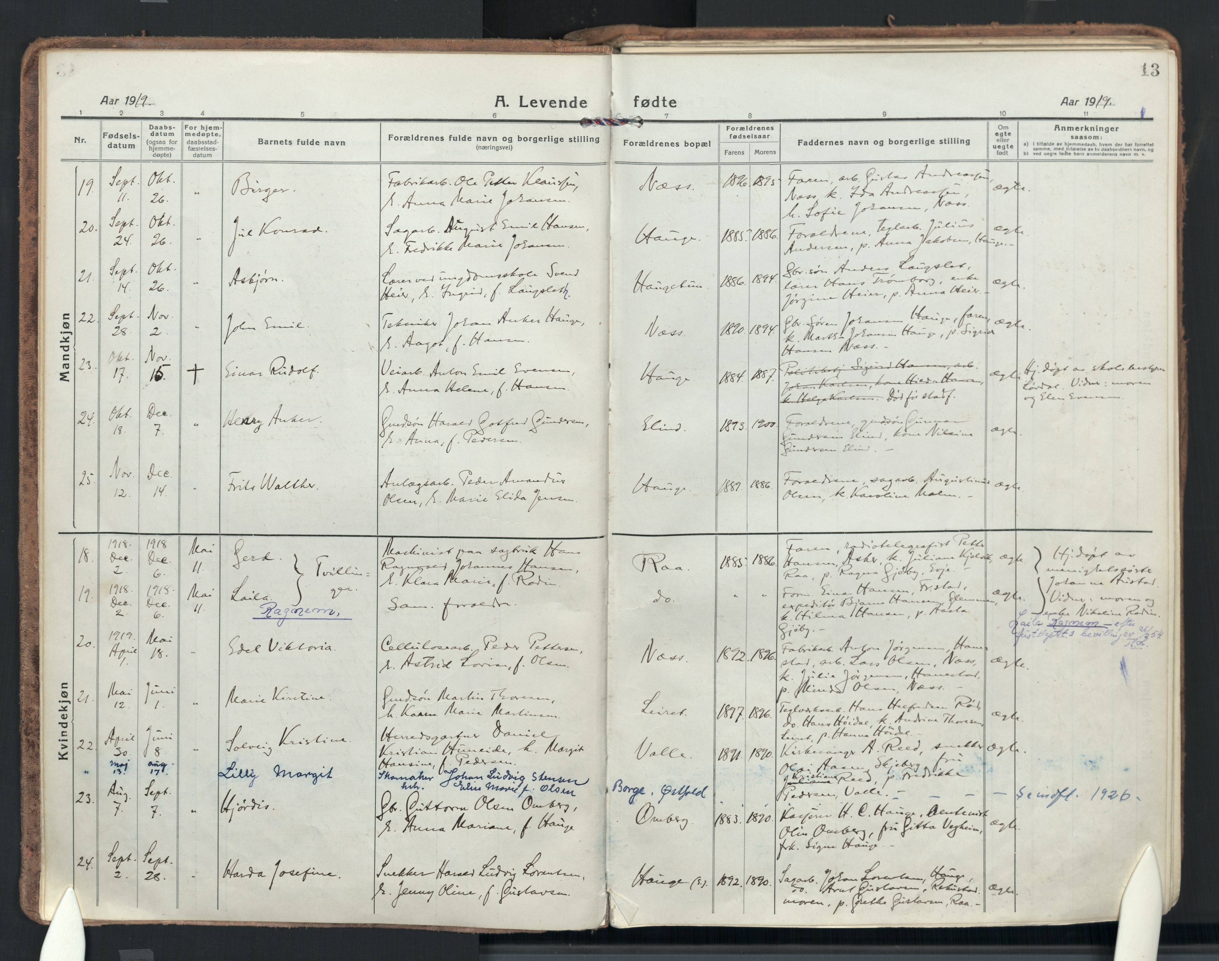 Rolvsøy prestekontor Kirkebøker, AV/SAO-A-2004/F/Fa/L0003: Ministerialbok nr. 3, 1917-1935, s. 13