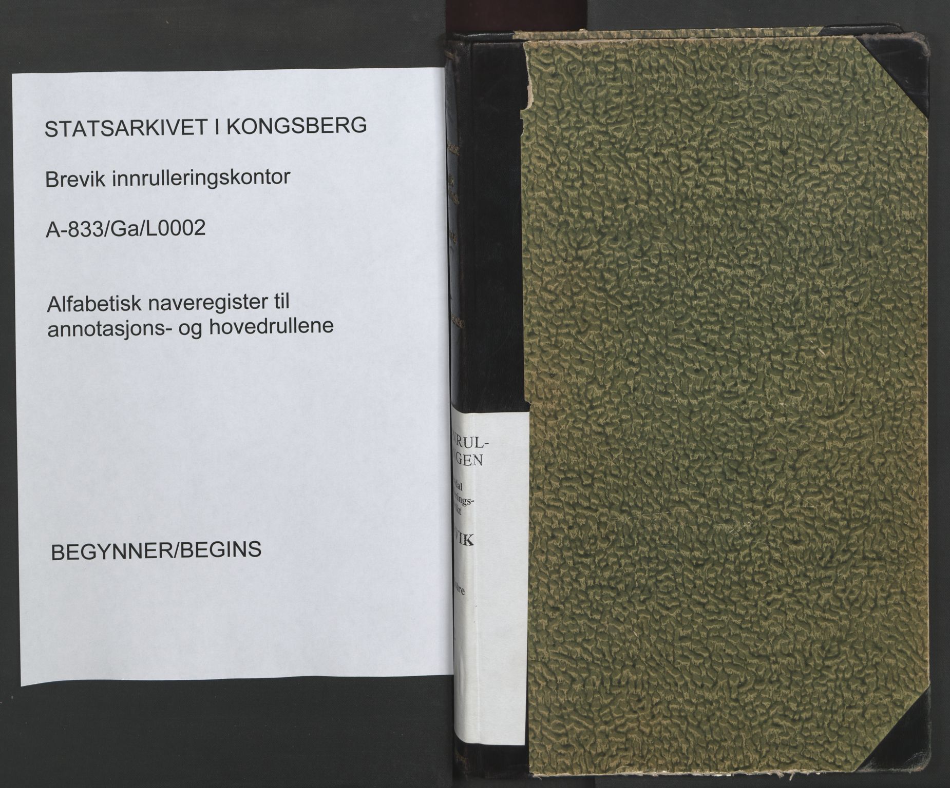 Brevik innrulleringskontor, SAKO/A-833/G/Ga/L0002: Alf. navnregister til annotasjons- og hovedrullene, 1860-1948, s. 1