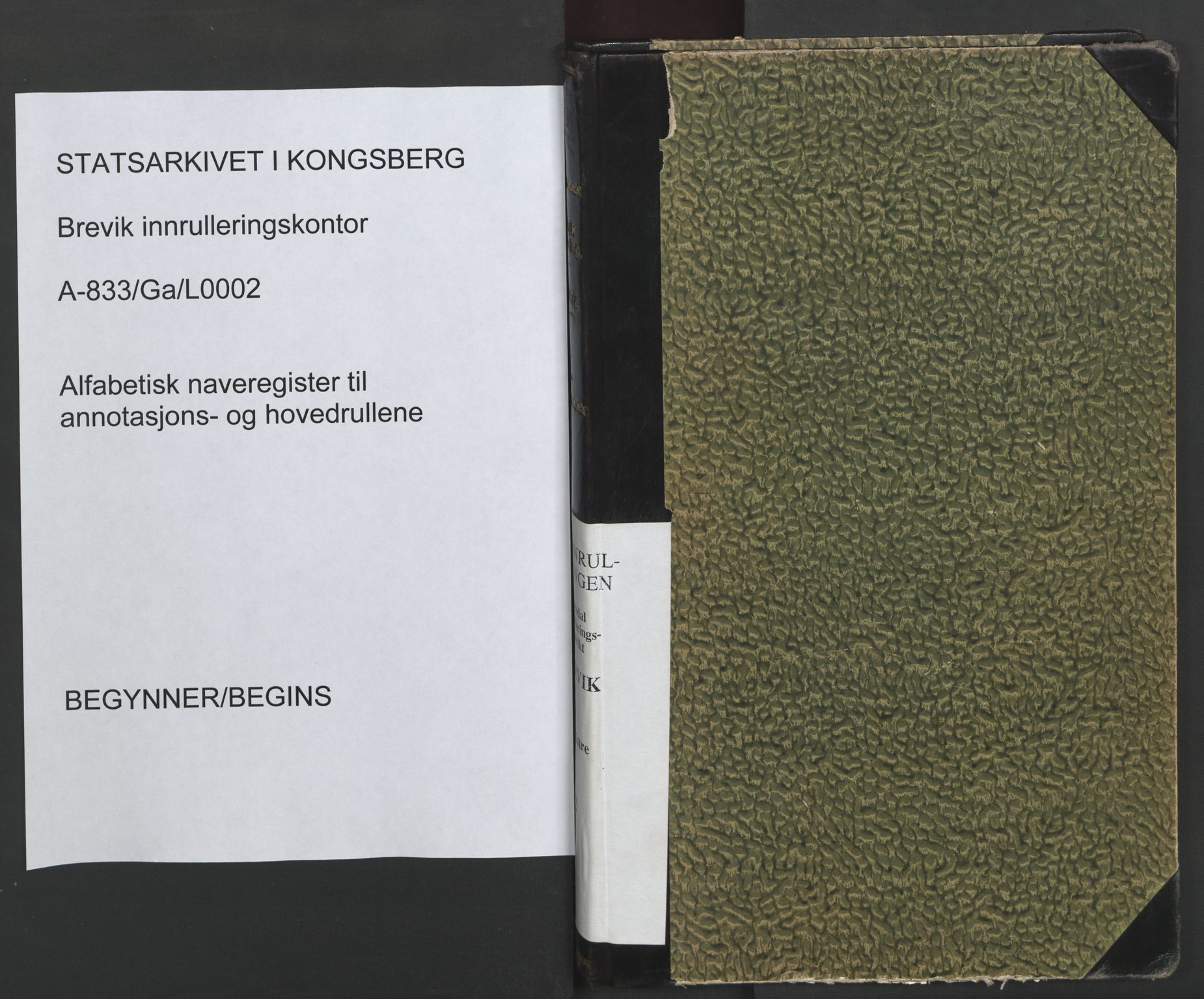 Brevik innrulleringskontor, AV/SAKO-A-833/G/Ga/L0002: Alf. navnregister til annotasjons- og hovedrullene, 1860-1948, s. 1