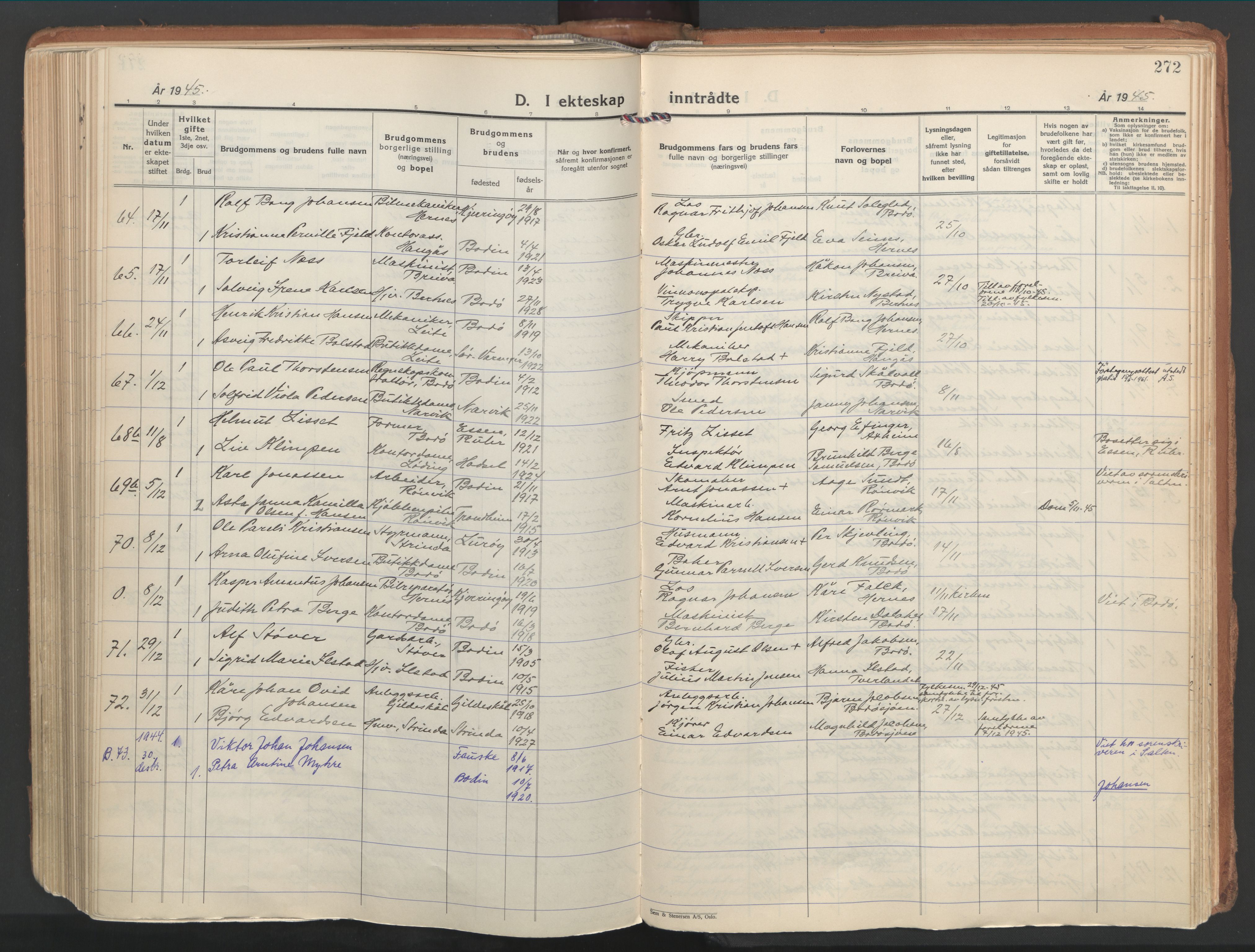 Ministerialprotokoller, klokkerbøker og fødselsregistre - Nordland, AV/SAT-A-1459/802/L0061: Ministerialbok nr. 802A08, 1933-1946, s. 272