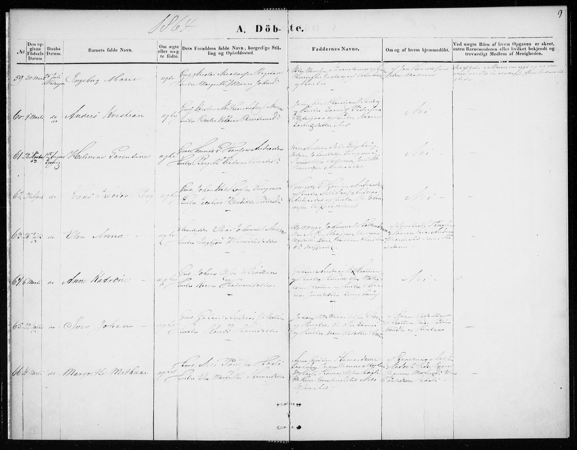 Lenvik sokneprestembete, SATØ/S-1310/H/Ha/Haa/L0008kirke: Ministerialbok nr. 8, 1864-1865, s. 9