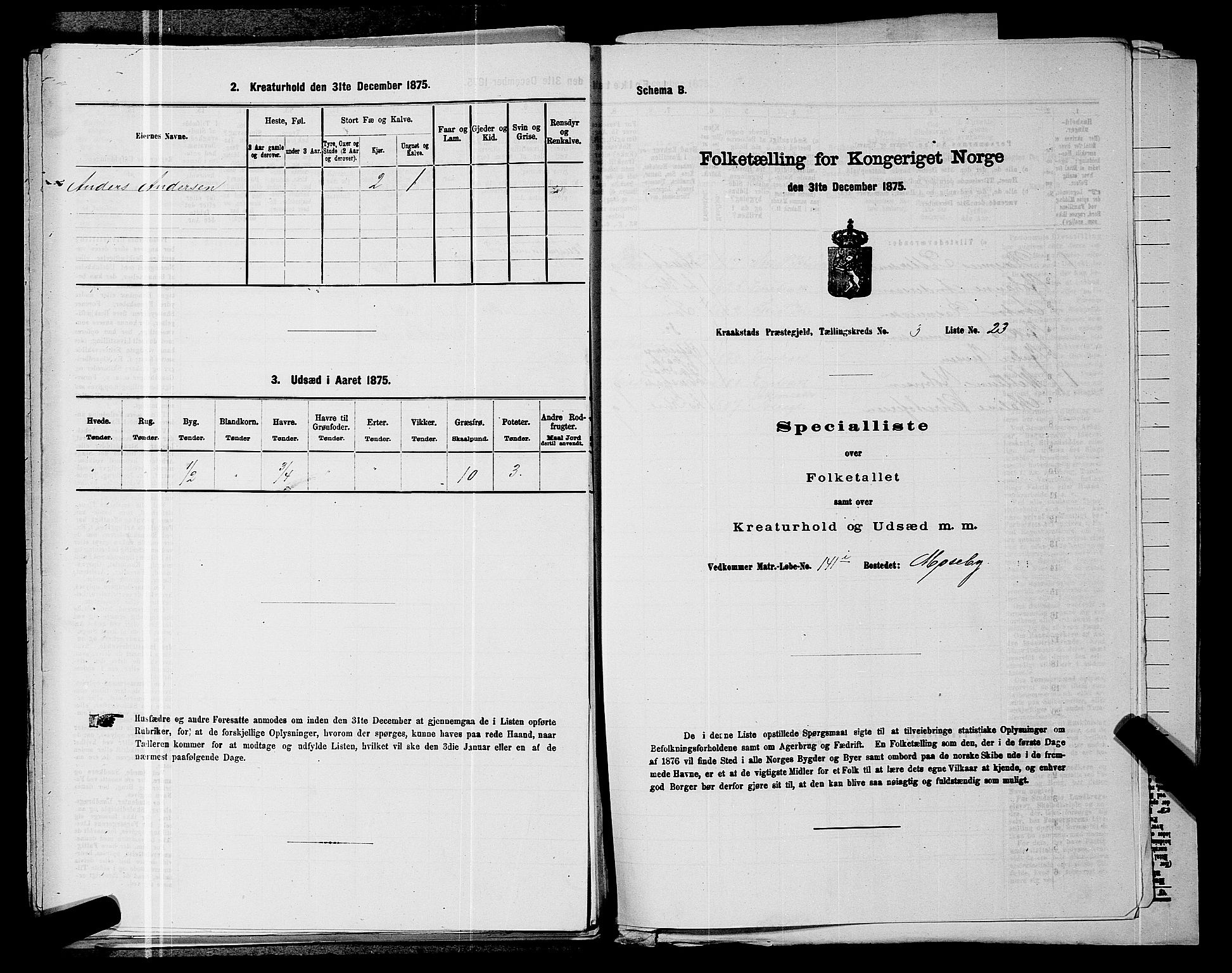 RA, Folketelling 1875 for 0212P Kråkstad prestegjeld, 1875, s. 405