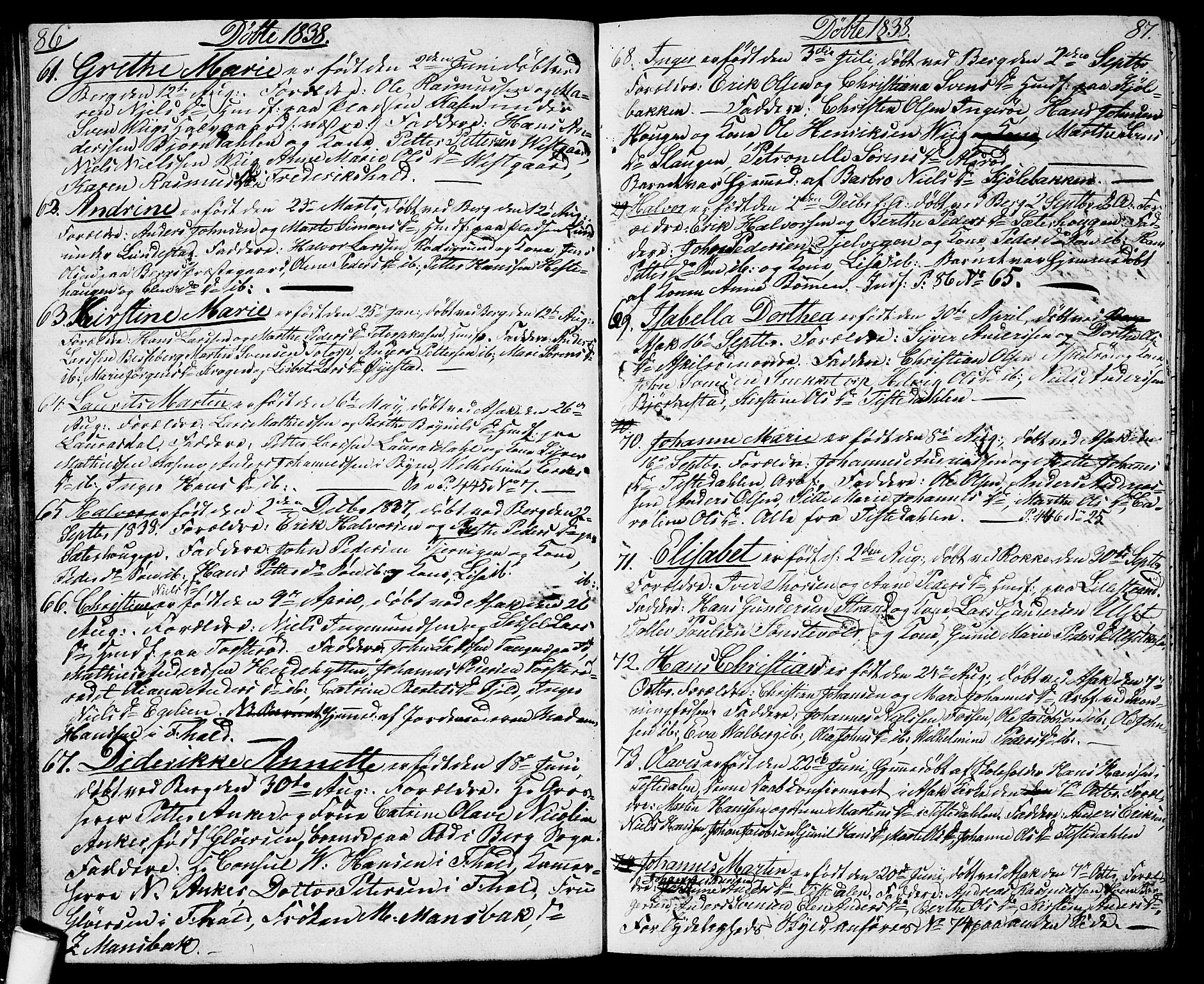 Berg prestekontor Kirkebøker, AV/SAO-A-10902/G/Ga/L0002: Klokkerbok nr. I 2, 1832-1844, s. 86-87