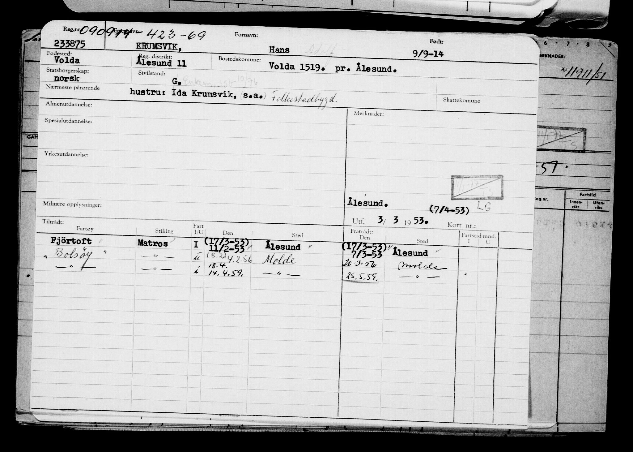 Direktoratet for sjømenn, AV/RA-S-3545/G/Gb/L0123: Hovedkort, 1914, s. 703