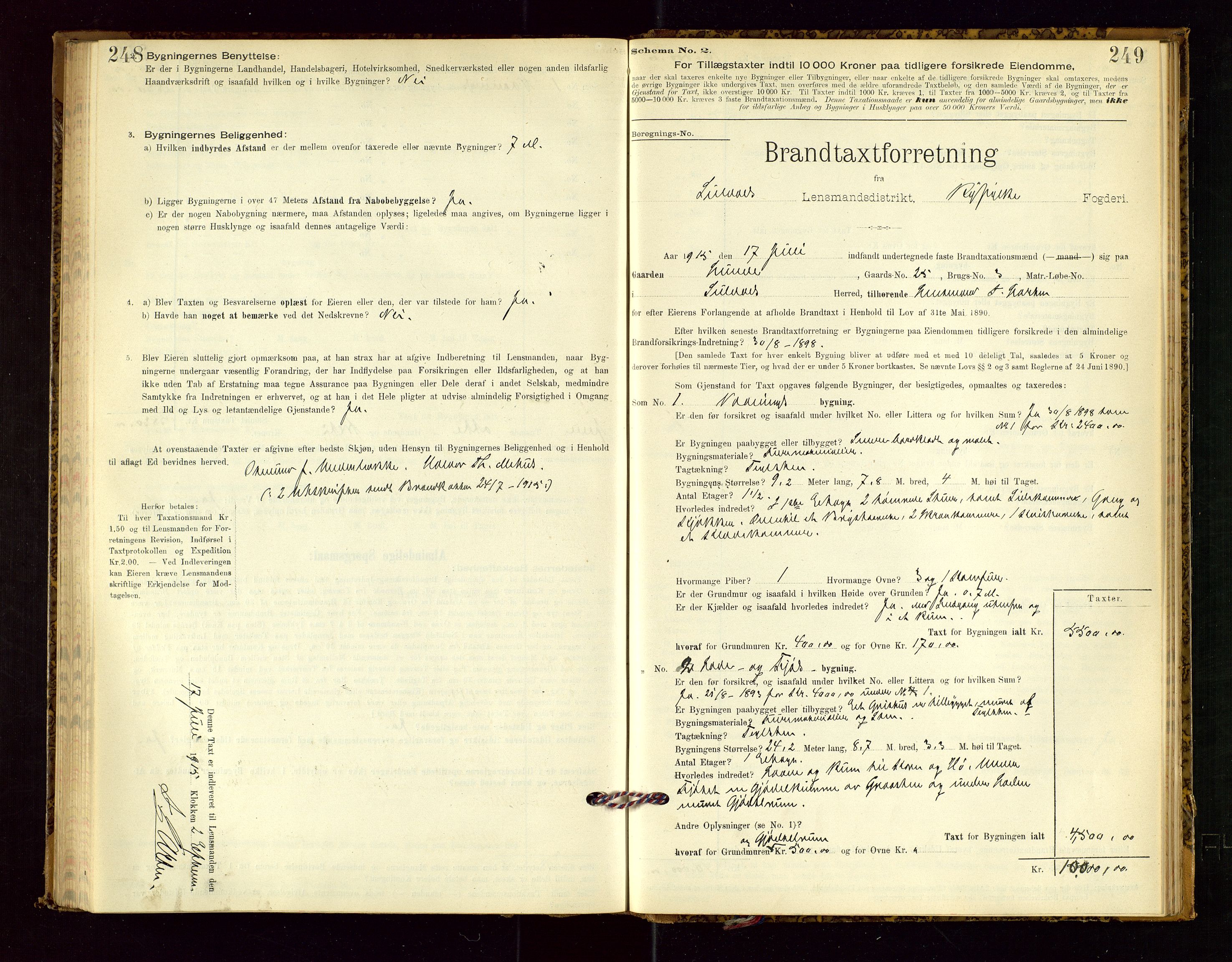 Suldal lensmannskontor, SAST/A-100419/Gob/L0001: "Brandtaxationsprotokol", 1894-1923, s. 248-249